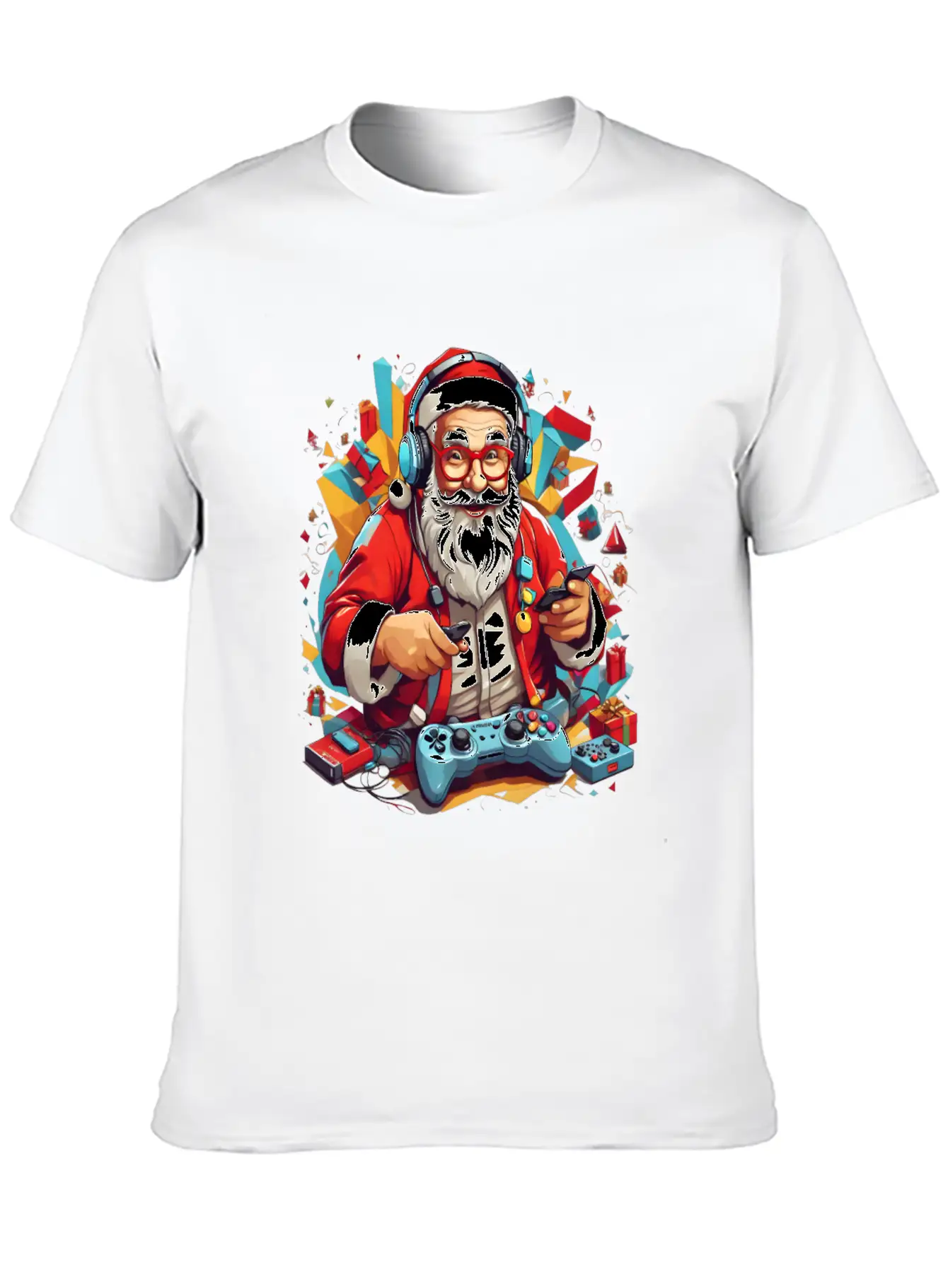 Console In Claus' Hands, Santa's Gaming Magic Unisex Short Sleeve Soft Cotton T-Shirt – Casual Everyday Wear