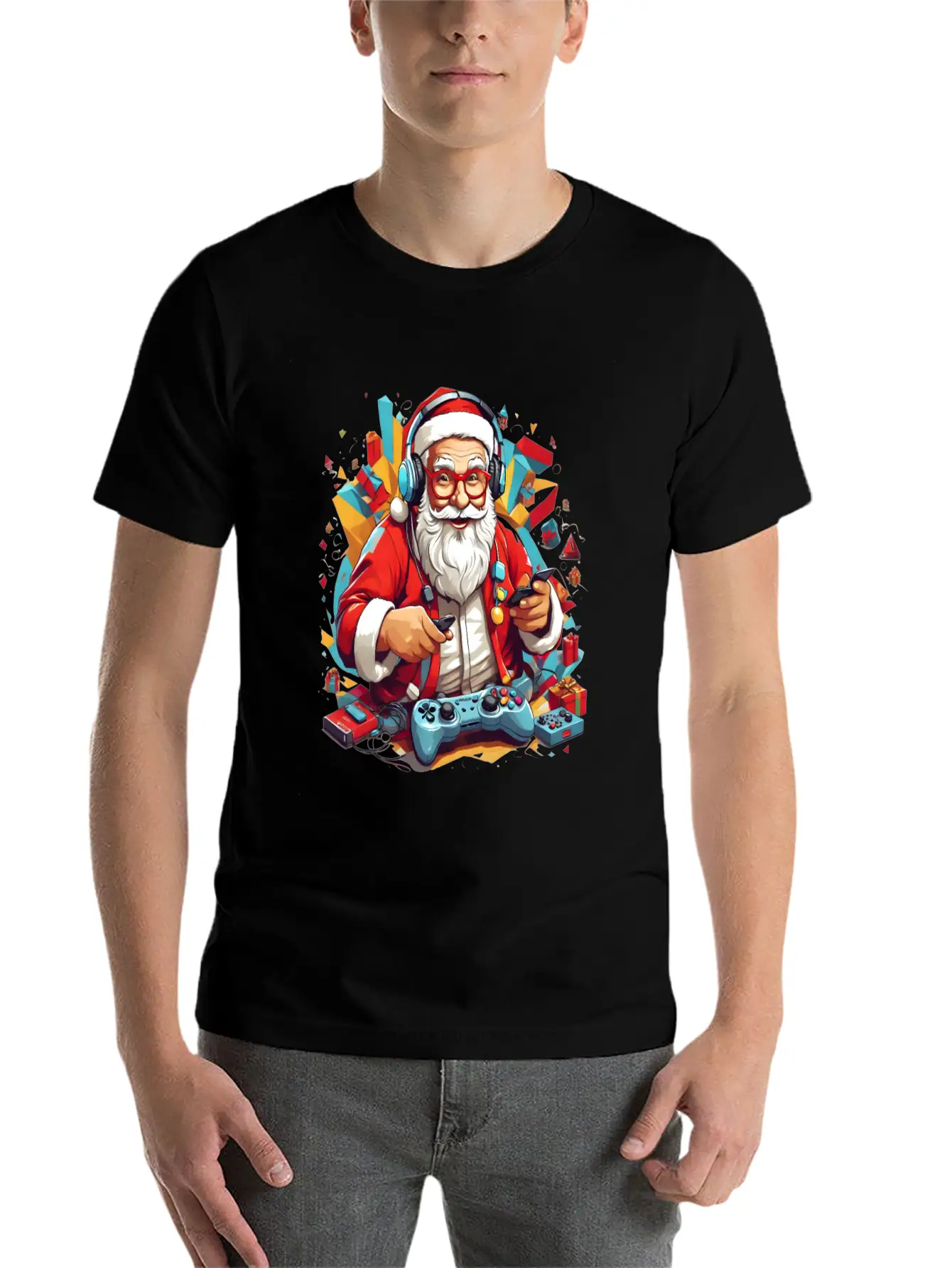 Console In Claus' Hands, Santa's Gaming Magic Unisex Short Sleeve Soft Cotton T-Shirt – Casual Everyday Wear