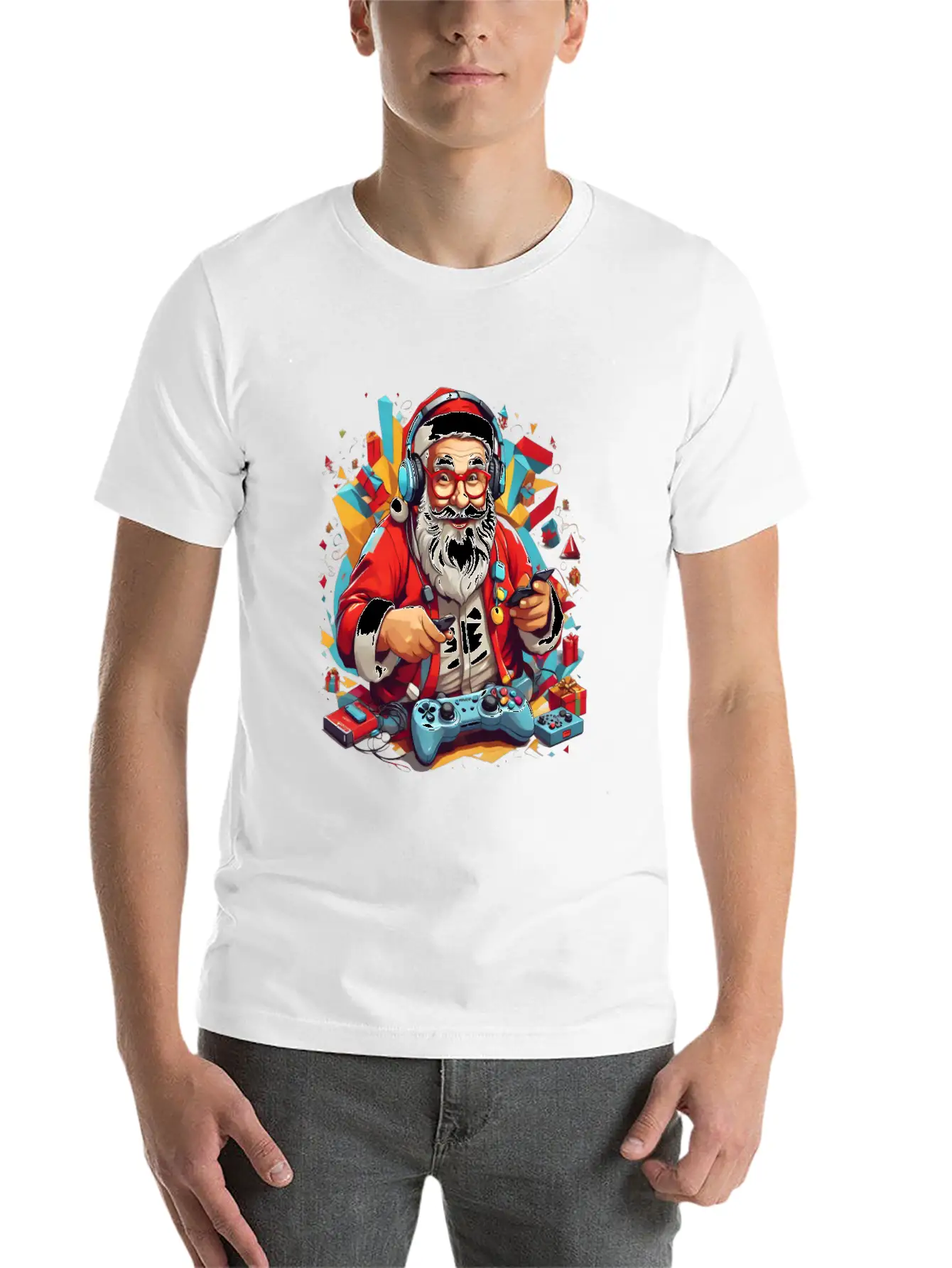 Console In Claus' Hands, Santa's Gaming Magic Unisex Short Sleeve Soft Cotton T-Shirt – Casual Everyday Wear