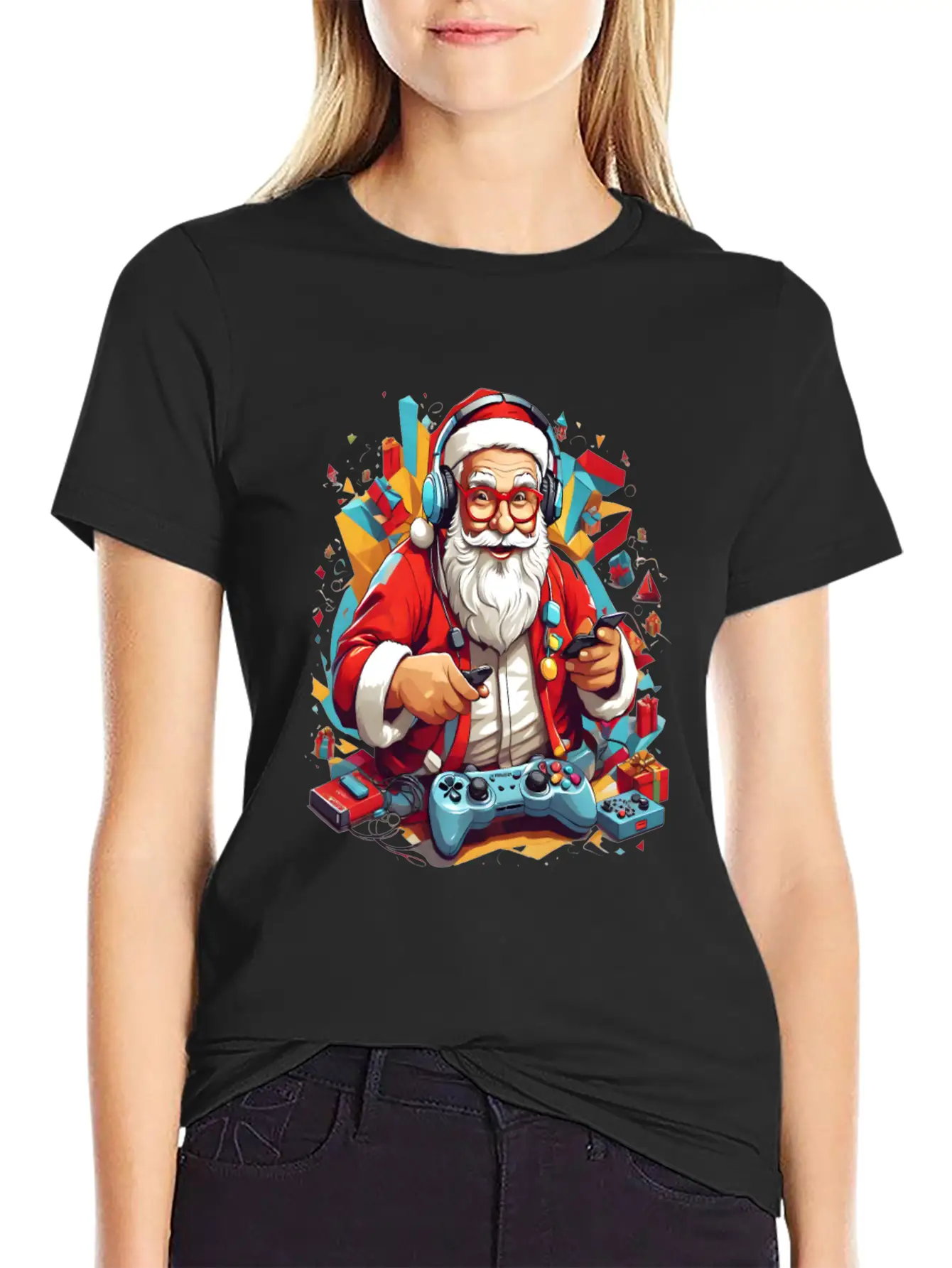 Console In Claus' Hands, Santa's Gaming Magic Unisex Short Sleeve Soft Cotton T-Shirt – Casual Everyday Wear