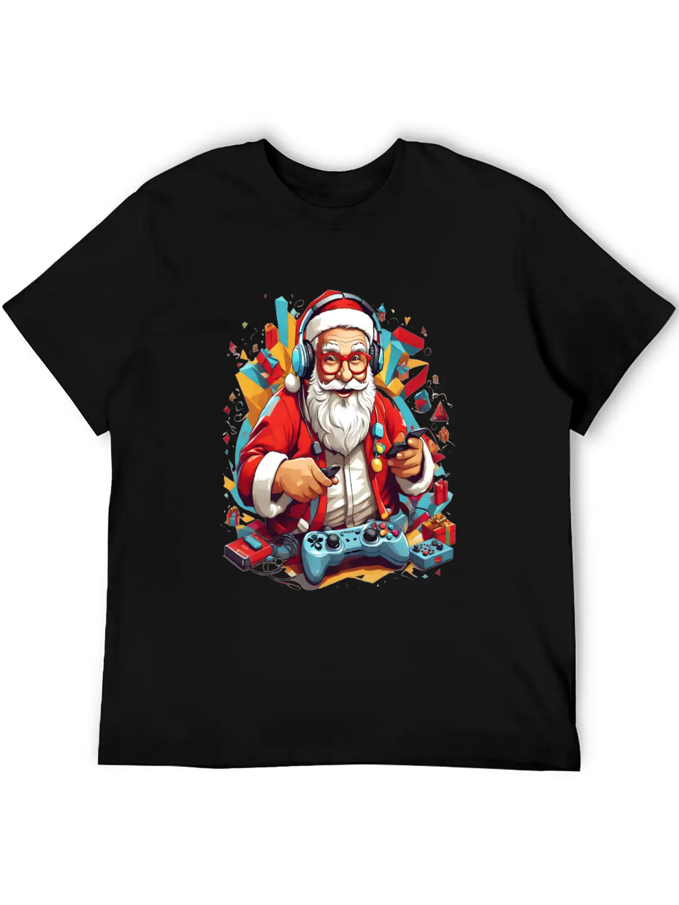 Console In Claus' Hands, Santa's Gaming Magic Unisex Short Sleeve Soft Cotton T-Shirt – Casual Everyday Wear