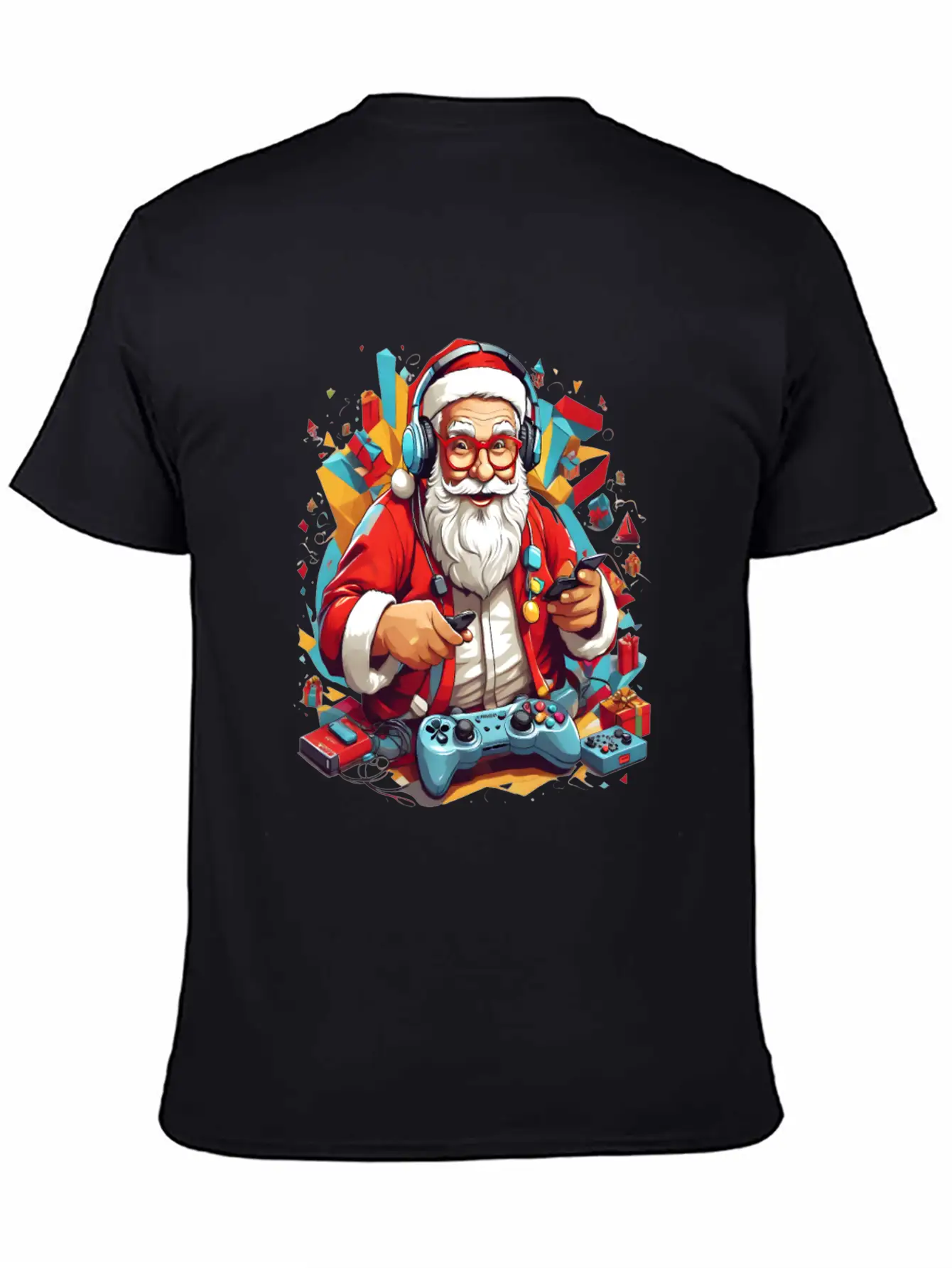 Console In Claus' Hands, Santa's Gaming Magic Unisex Short Sleeve Soft Cotton T-Shirt – Casual Everyday Wear