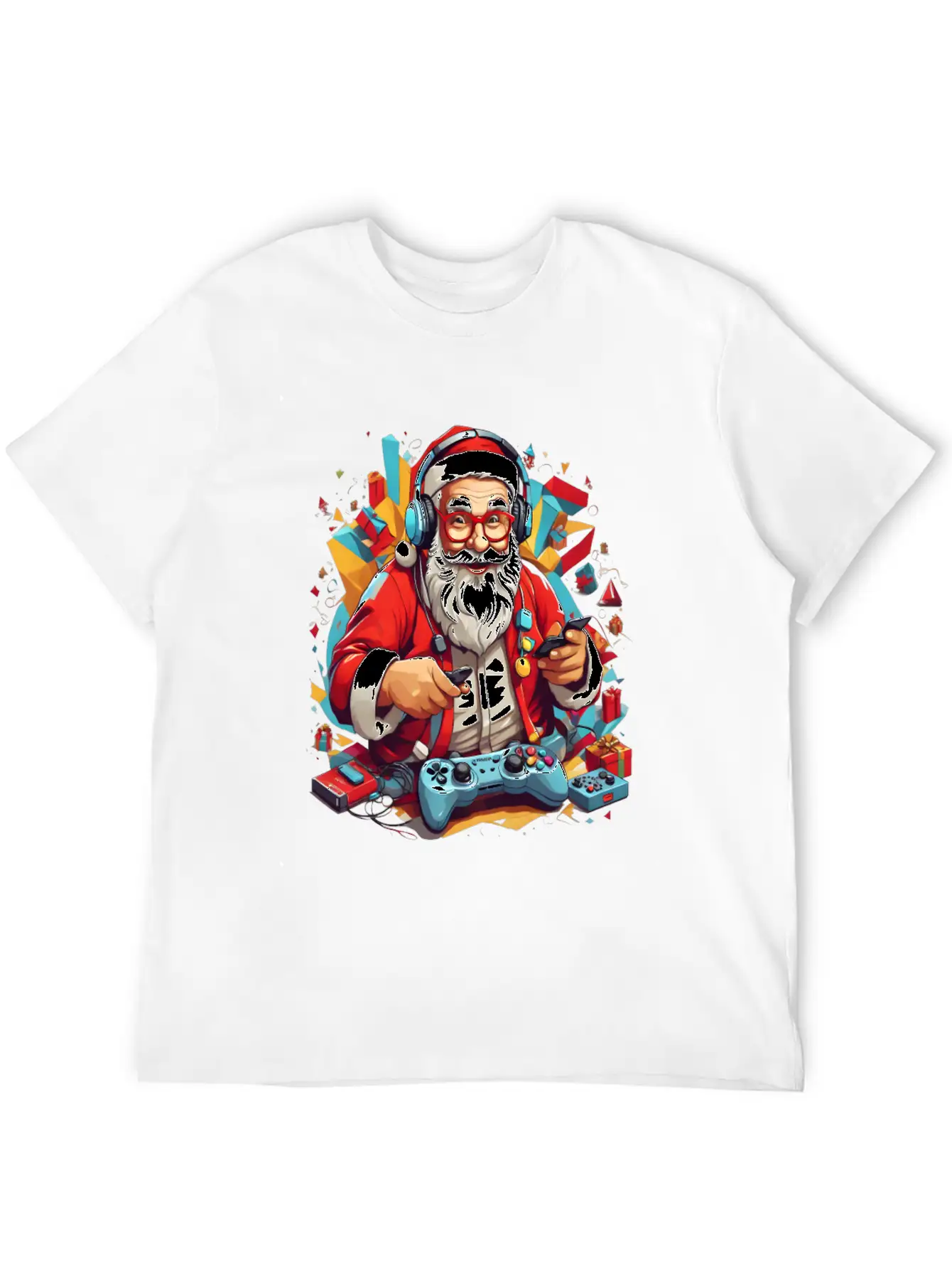 Console In Claus' Hands, Santa's Gaming Magic Unisex Short Sleeve Soft Cotton T-Shirt – Casual Everyday Wear