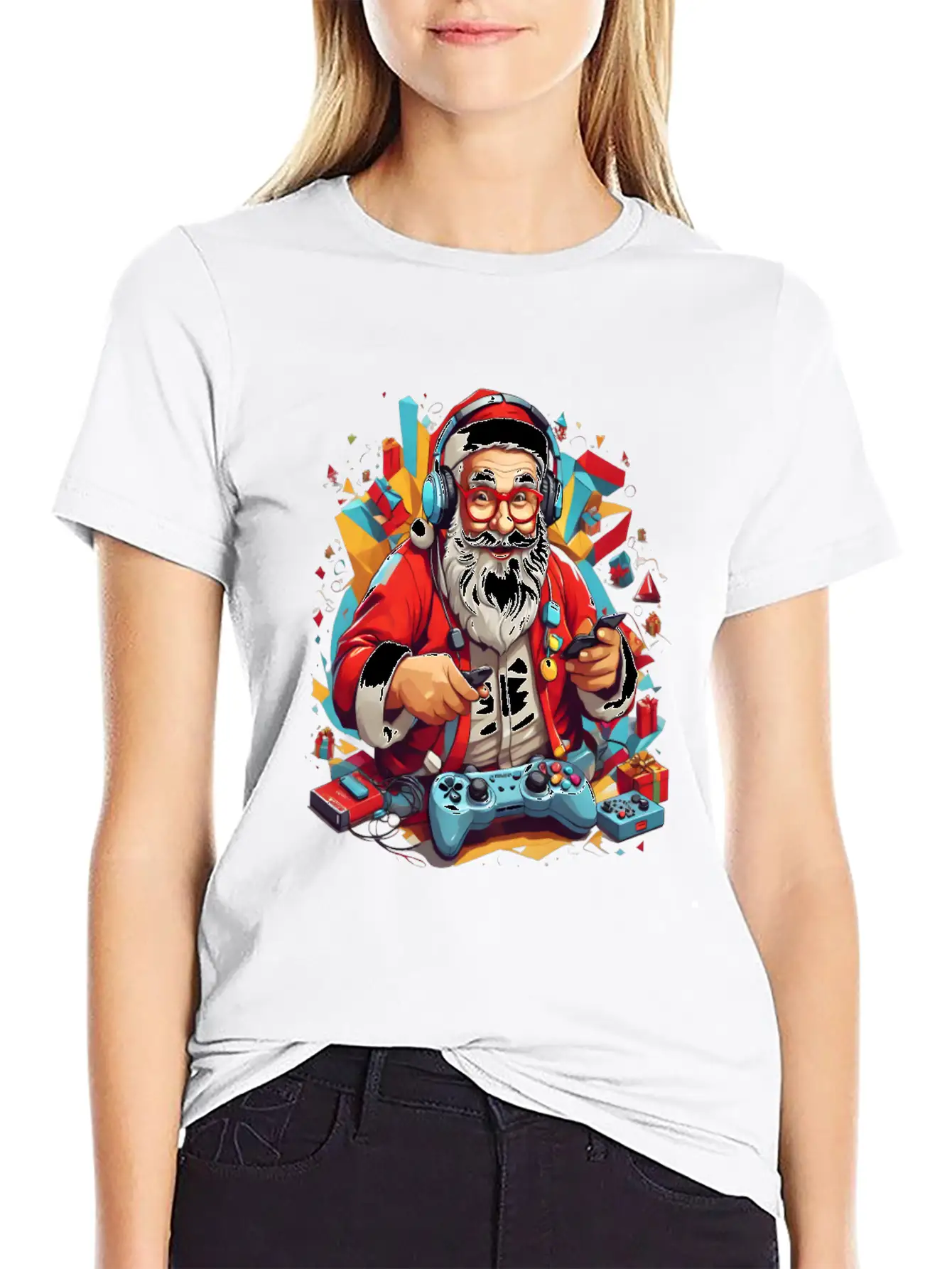 Console In Claus' Hands, Santa's Gaming Magic Unisex Short Sleeve Soft Cotton T-Shirt – Casual Everyday Wear