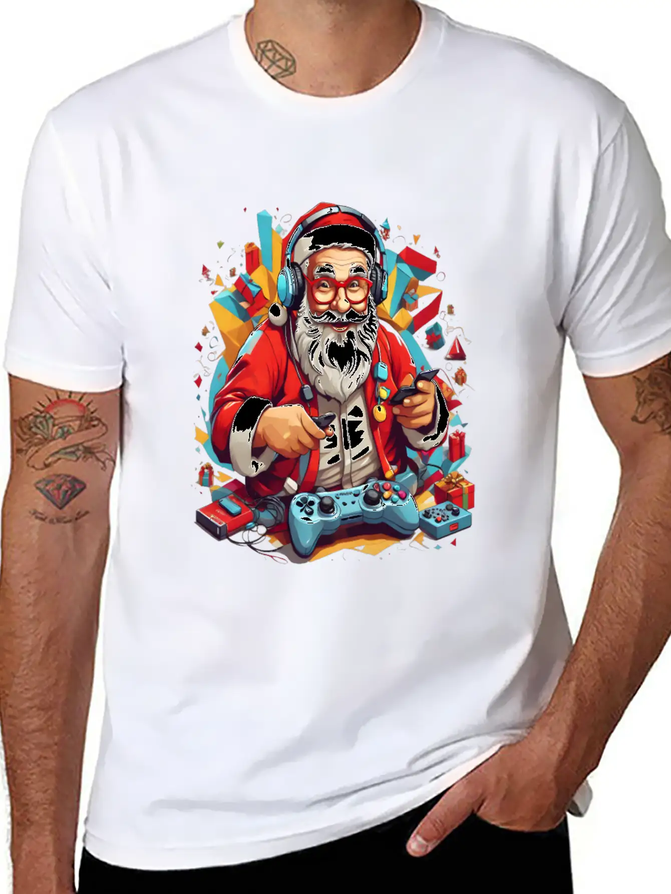 Console In Claus' Hands, Santa's Gaming Magic Unisex Short Sleeve Soft Cotton T-Shirt – Casual Everyday Wear