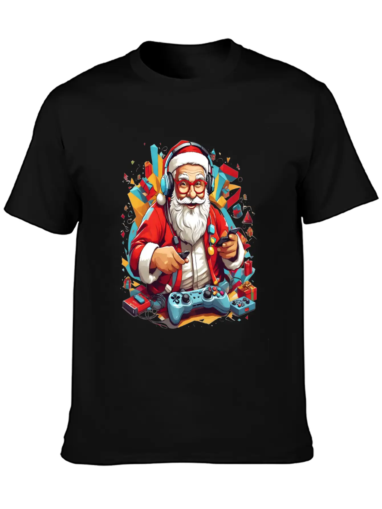 Console In Claus' Hands, Santa's Gaming Magic Unisex Short Sleeve Soft Cotton T-Shirt – Casual Everyday Wear