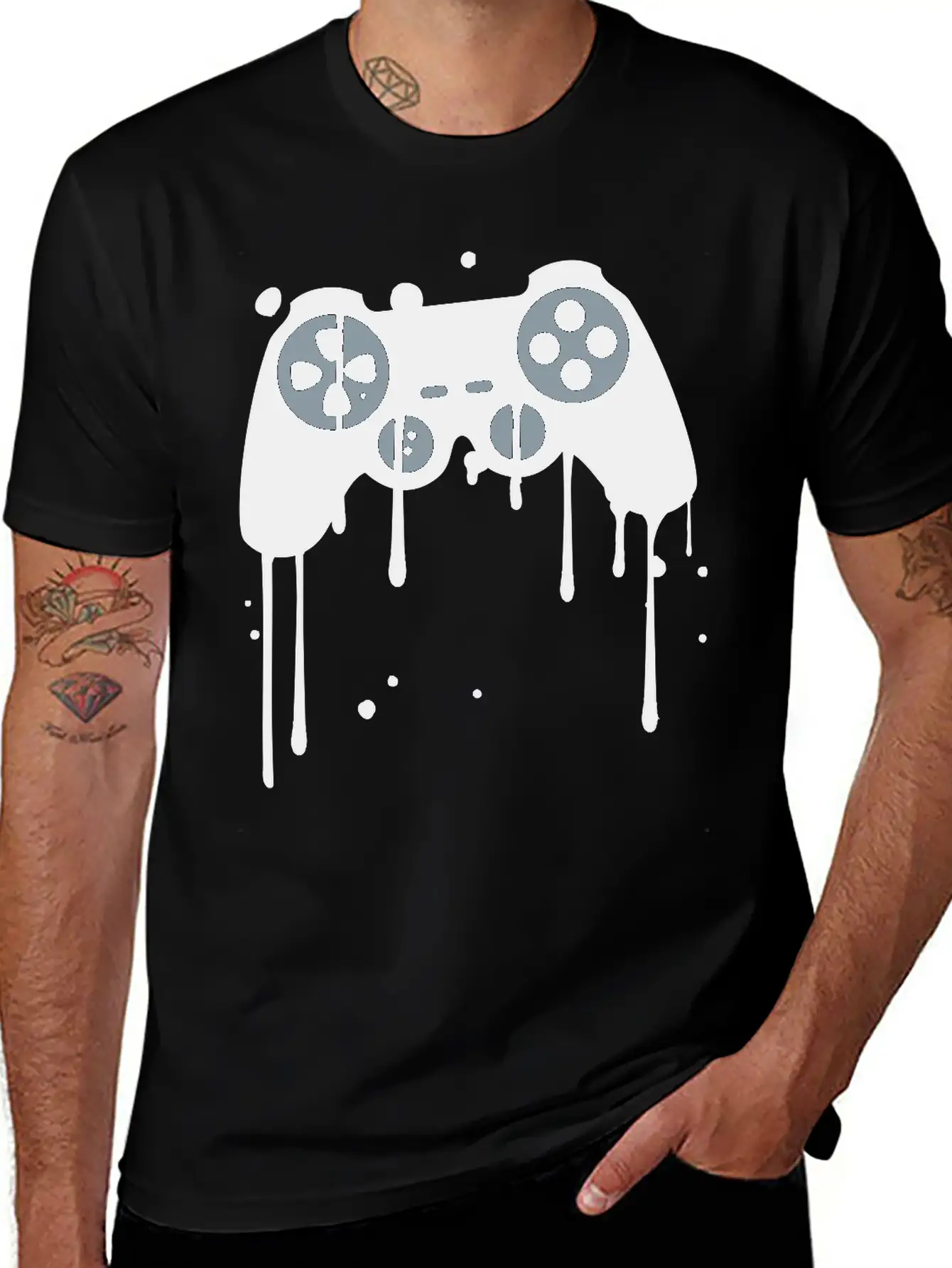 Controller Graffiti Drip Klex Color Splash Unisex Short Sleeve Soft Cotton T-Shirt – Casual Everyday Wear