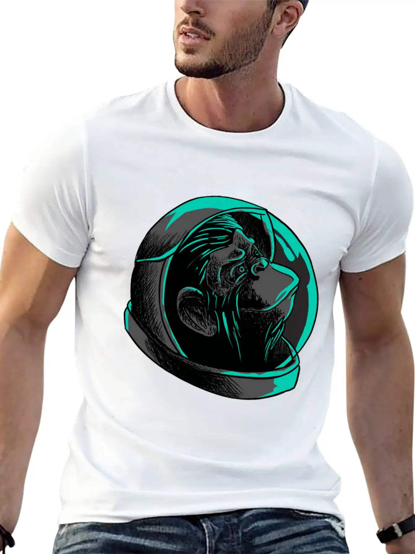 Cool Astronaut Monkey Head T-Shirt - Funny Ape Comfortable Minimalist Graphic Tee – Summer Style Essential