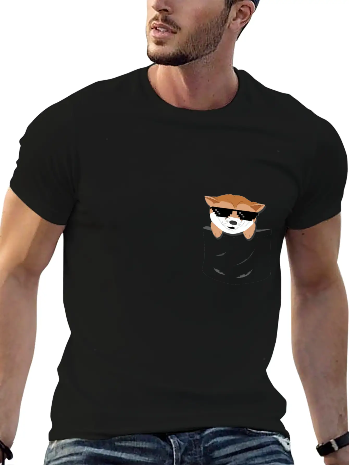 Cool Doge In Pocket T- Shirt Stylish Everyday T-Shirt – Unisex Basic Cotton Tee