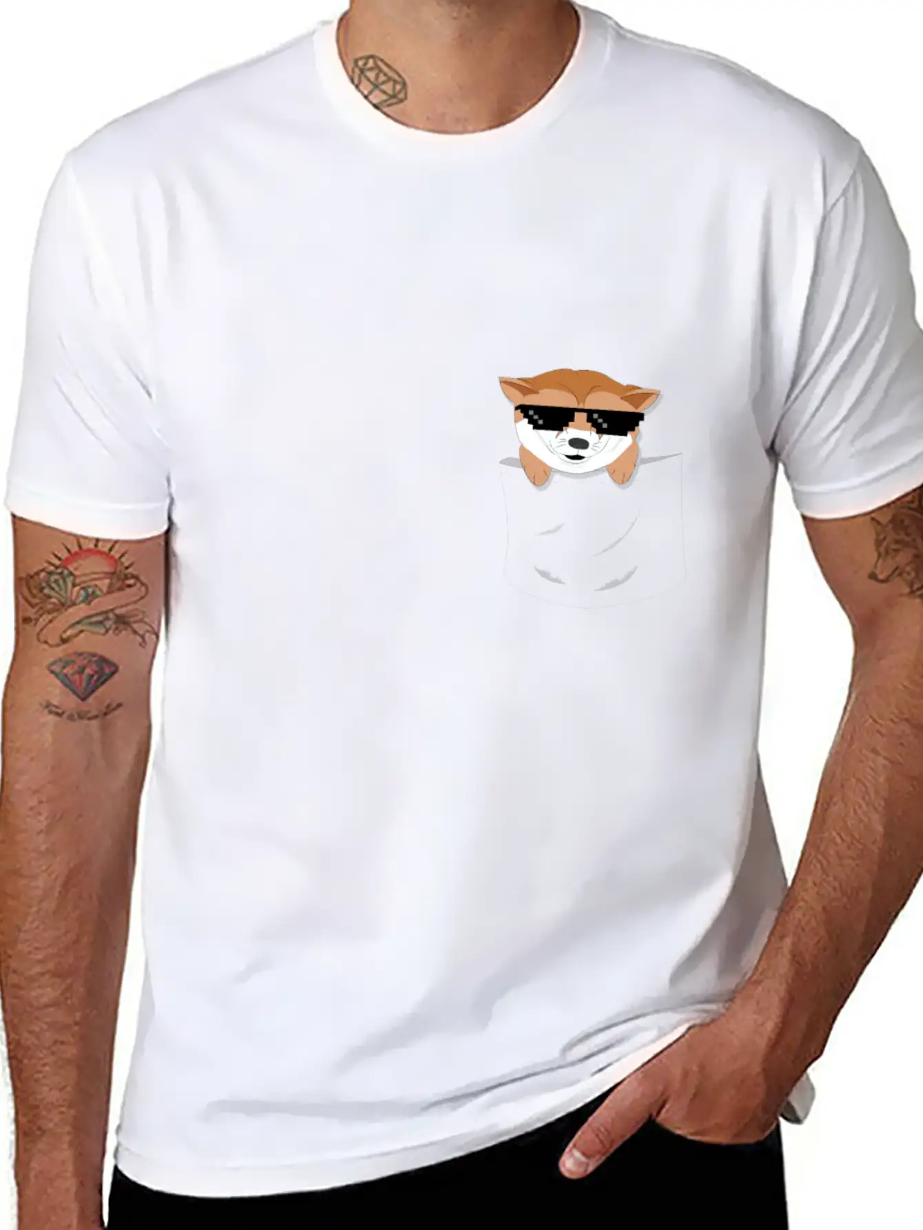 Cool Doge In Pocket T- Shirt Stylish Everyday T-Shirt – Unisex Basic Cotton Tee