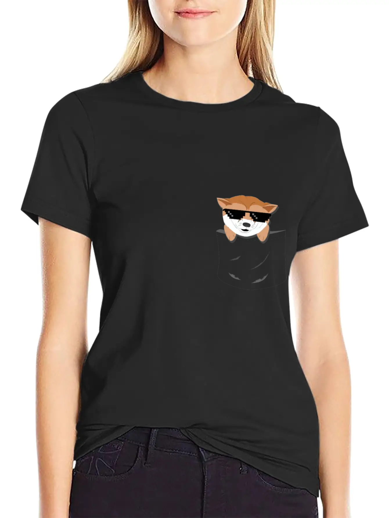Cool Doge In Pocket T- Shirt Stylish Everyday T-Shirt – Unisex Basic Cotton Tee