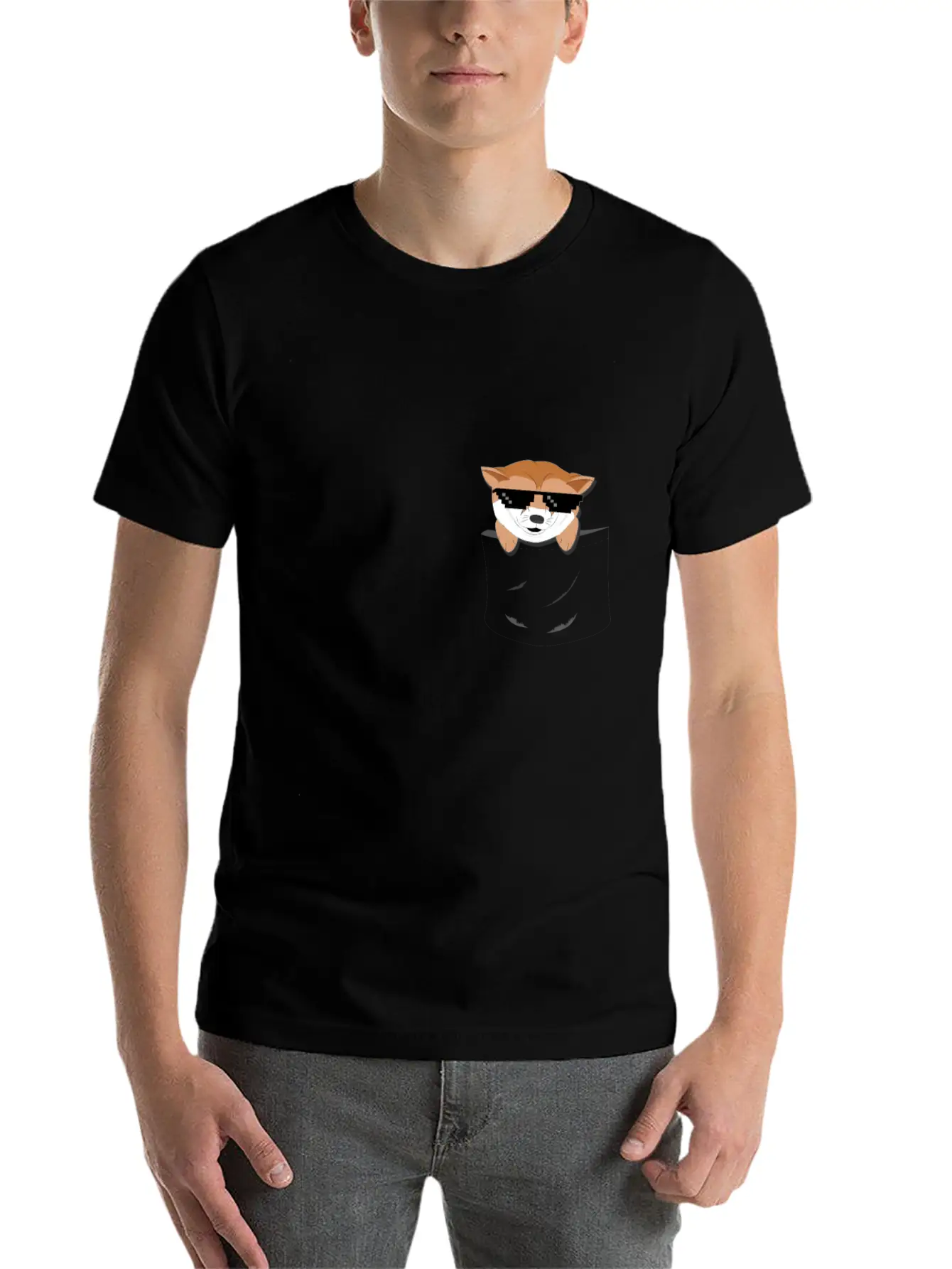 Cool Doge In Pocket T- Shirt Stylish Everyday T-Shirt – Unisex Basic Cotton Tee