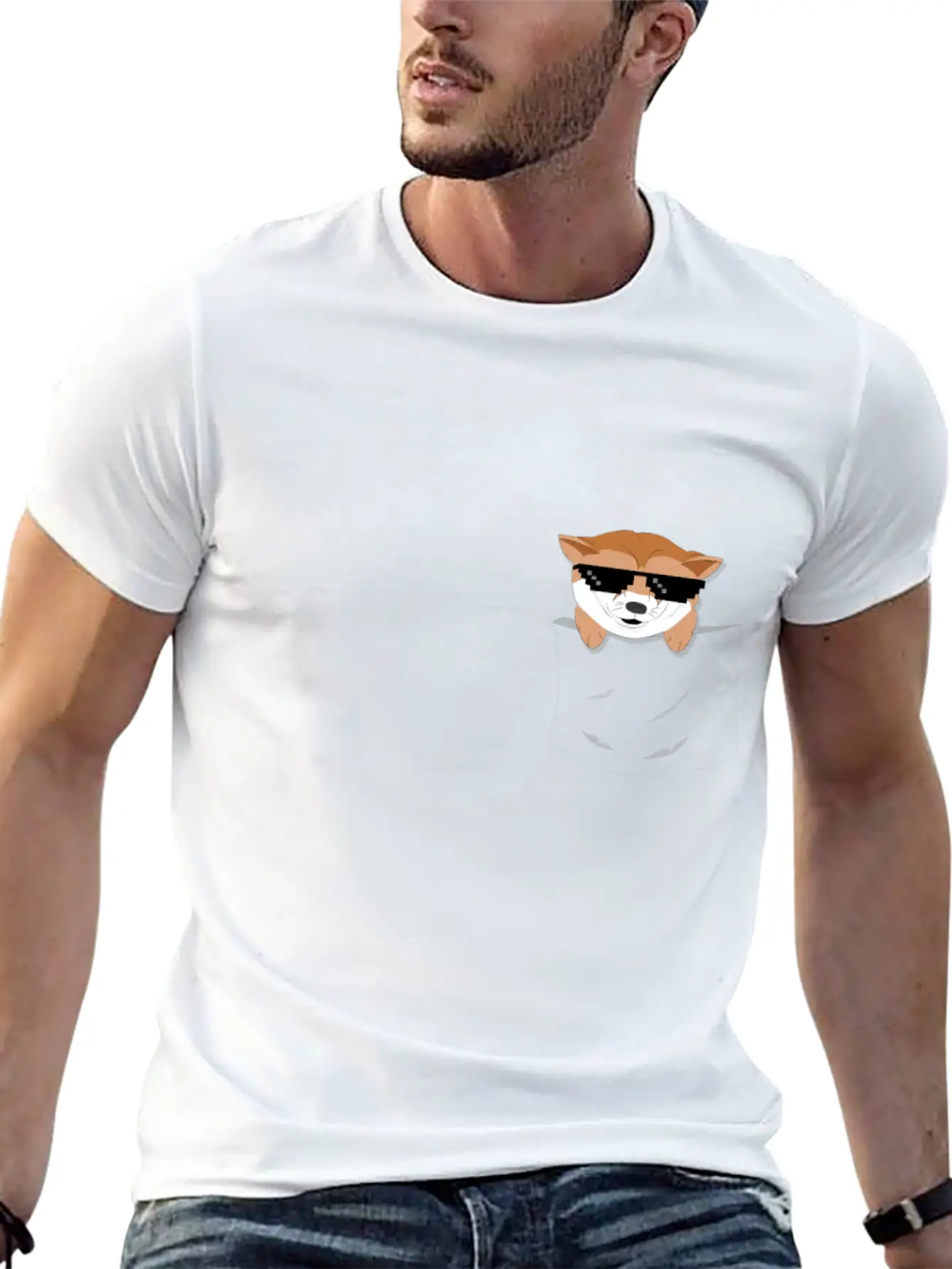 Cool Doge In Pocket T- Shirt Stylish Everyday T-Shirt – Unisex Basic Cotton Tee
