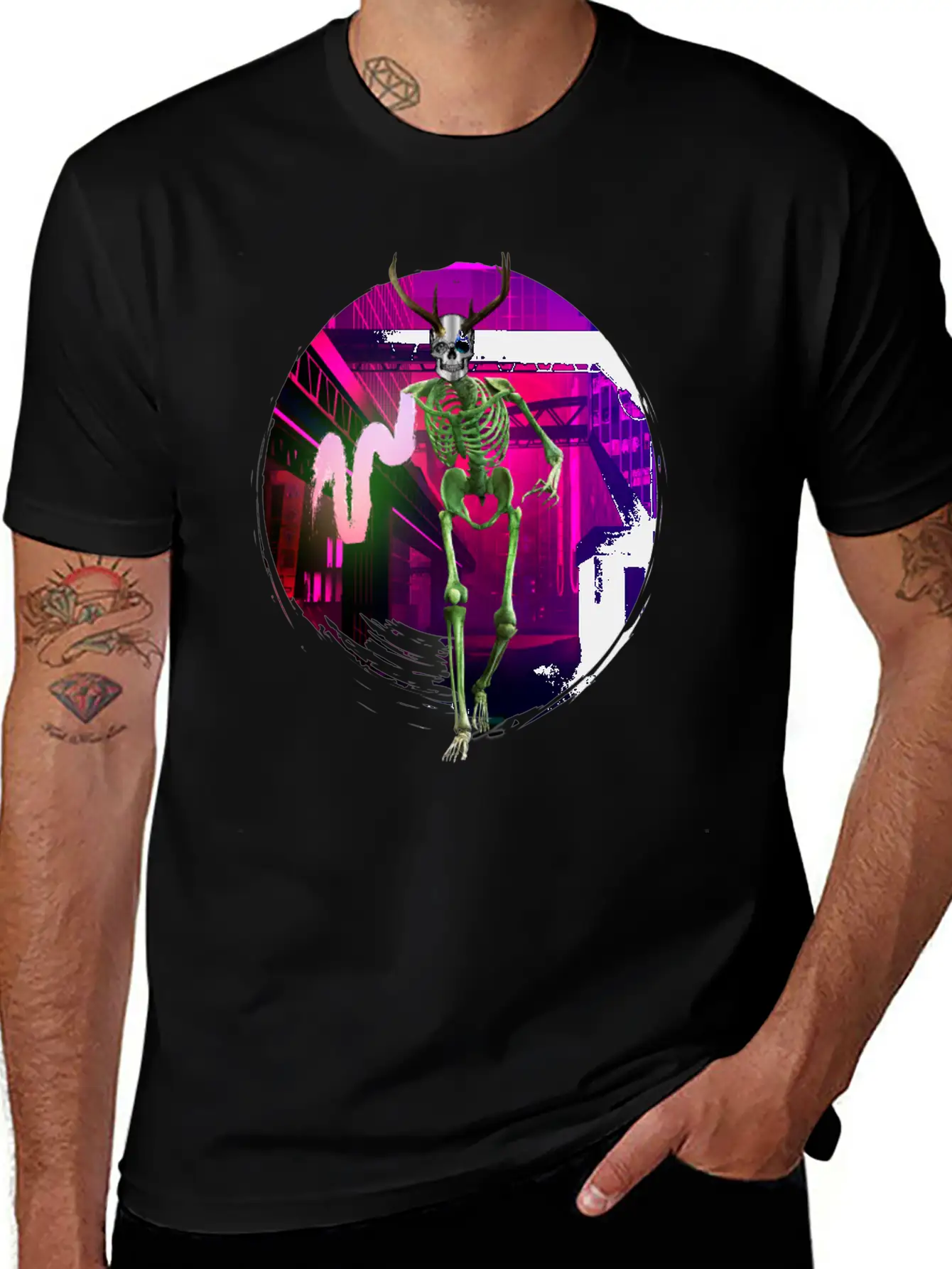 Cool Gothic Cyberpunk Portal City Creepy Skeleton Comfortable Minimalist Graphic Tee – Summer Style Essential
