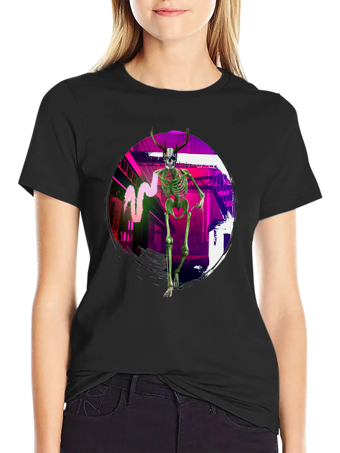 Cool Gothic Cyberpunk Portal City Creepy Skeleton Comfortable Minimalist Graphic Tee – Summer Style Essential