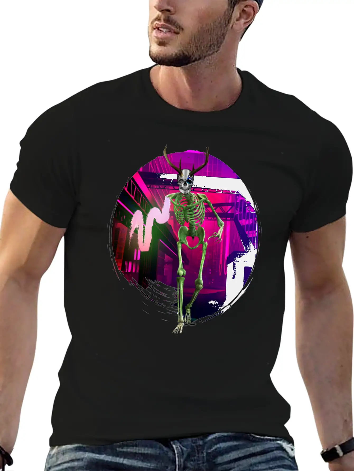 Cool Gothic Cyberpunk Portal City Creepy Skeleton Comfortable Minimalist Graphic Tee – Summer Style Essential