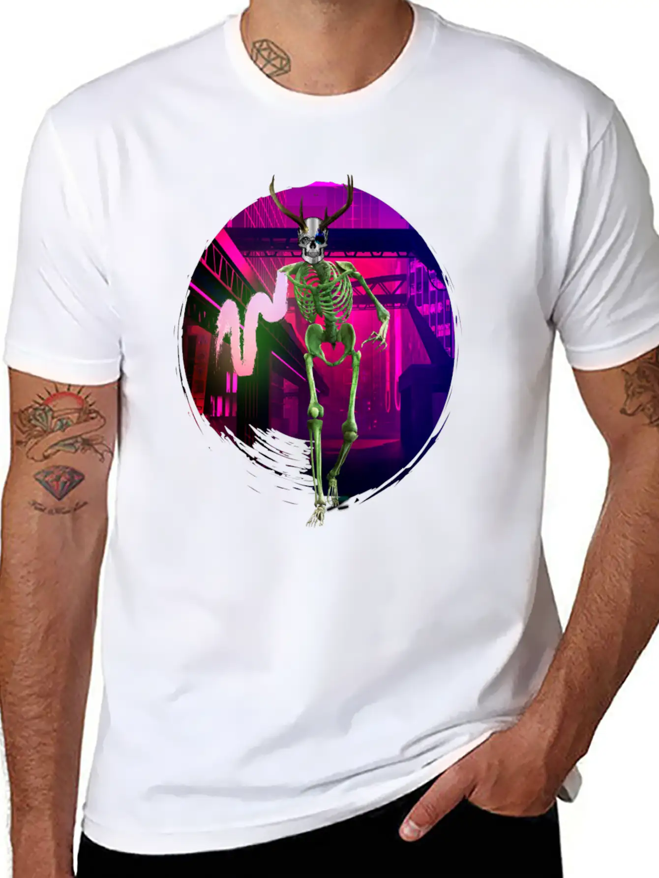 Cool Gothic Cyberpunk Portal City Creepy Skeleton Comfortable Minimalist Graphic Tee – Summer Style Essential