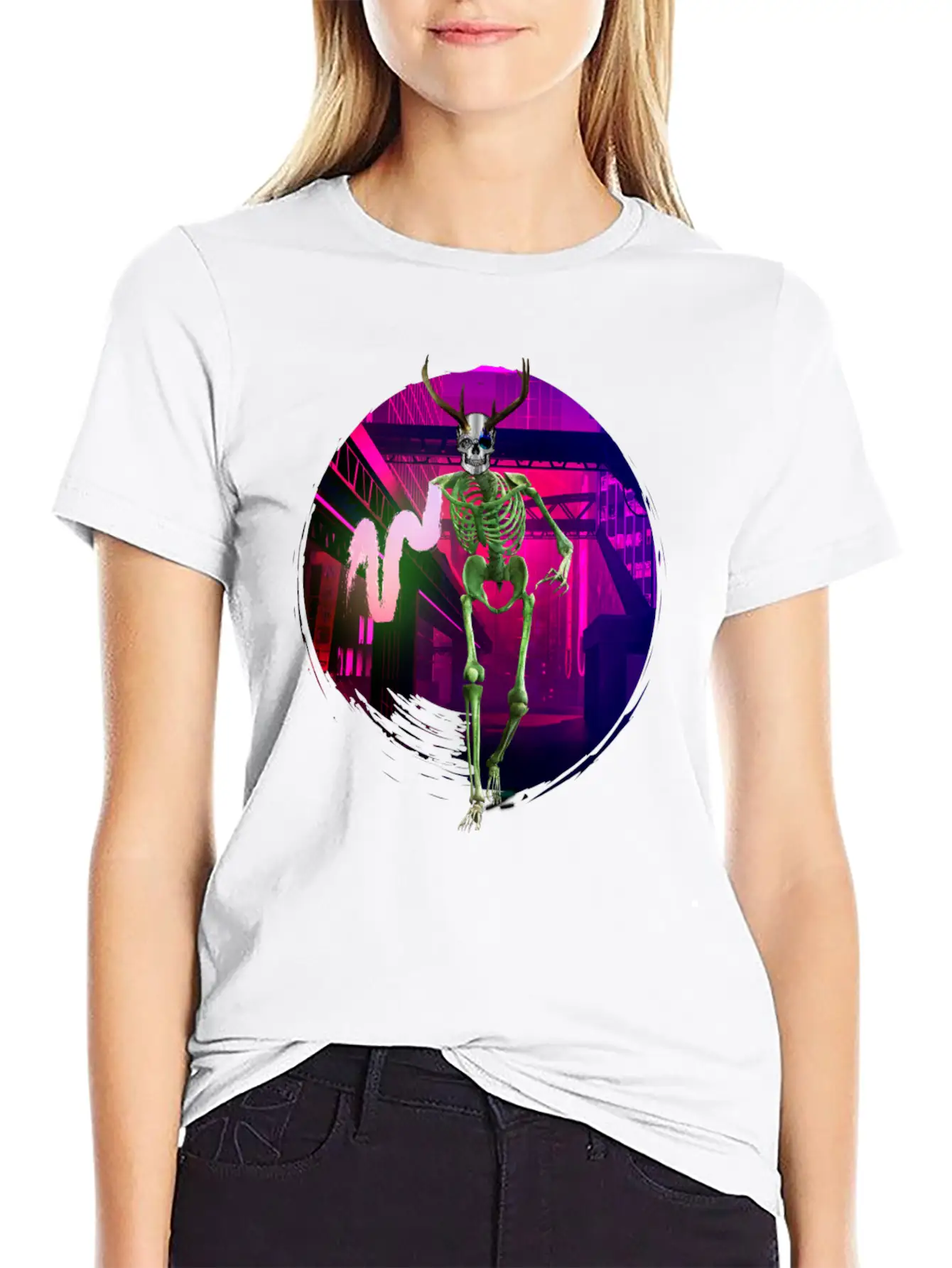 Cool Gothic Cyberpunk Portal City Creepy Skeleton Comfortable Minimalist Graphic Tee – Summer Style Essential