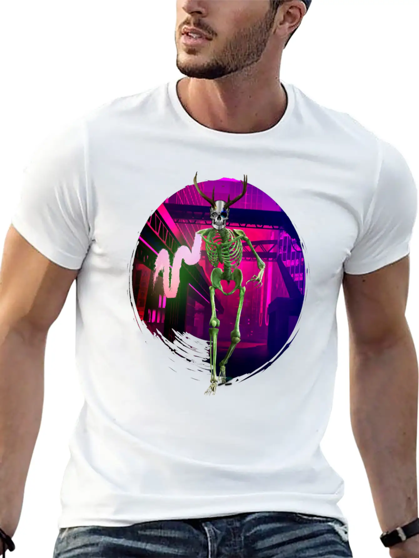Cool Gothic Cyberpunk Portal City Creepy Skeleton Comfortable Minimalist Graphic Tee – Summer Style Essential