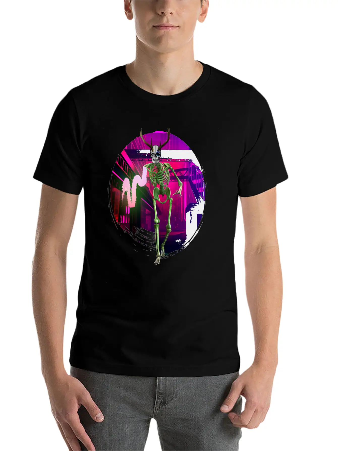 Cool Gothic Cyberpunk Portal City Creepy Skeleton Comfortable Minimalist Graphic Tee – Summer Style Essential