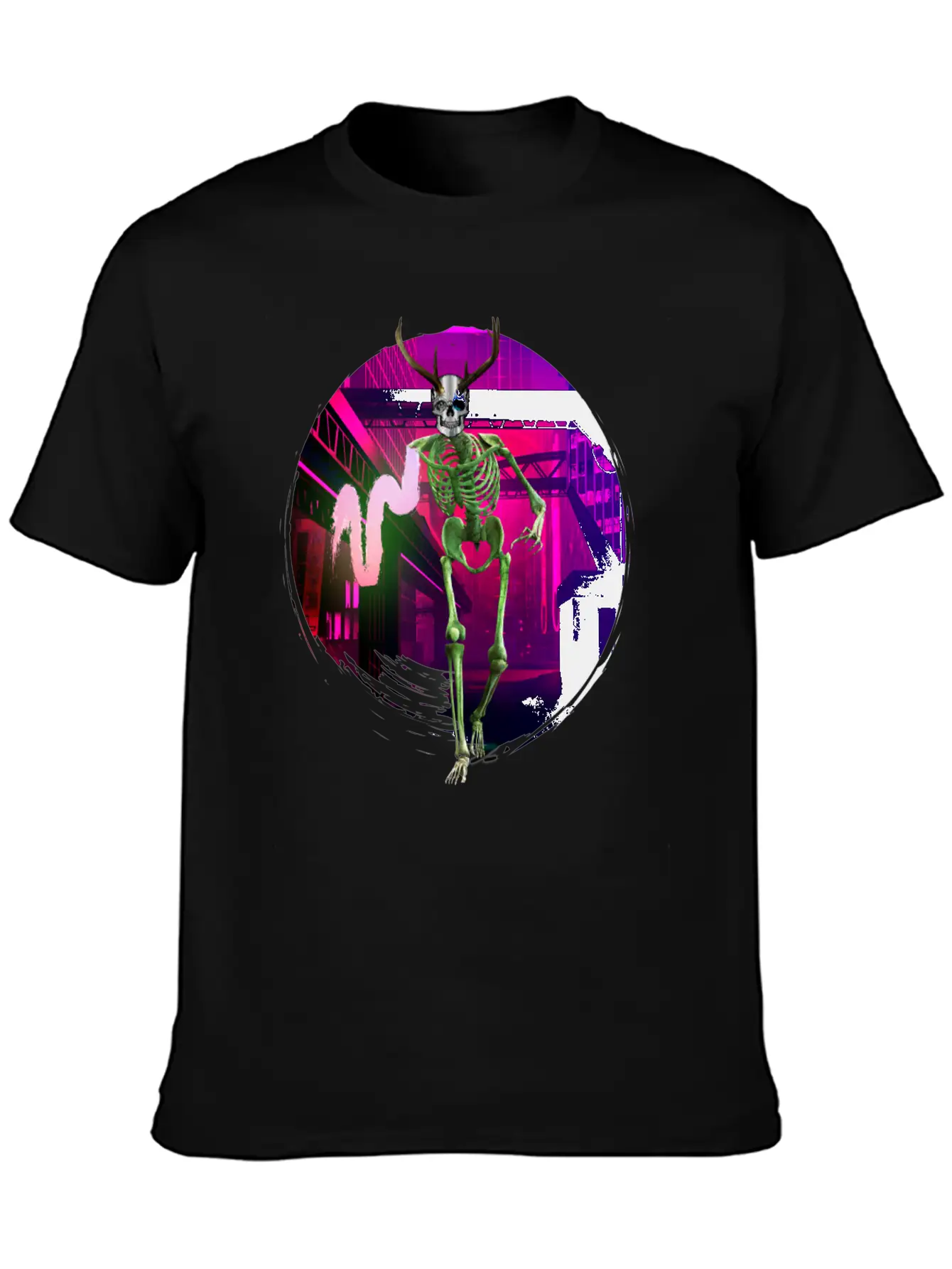 Cool Gothic Cyberpunk Portal City Creepy Skeleton Comfortable Minimalist Graphic Tee – Summer Style Essential
