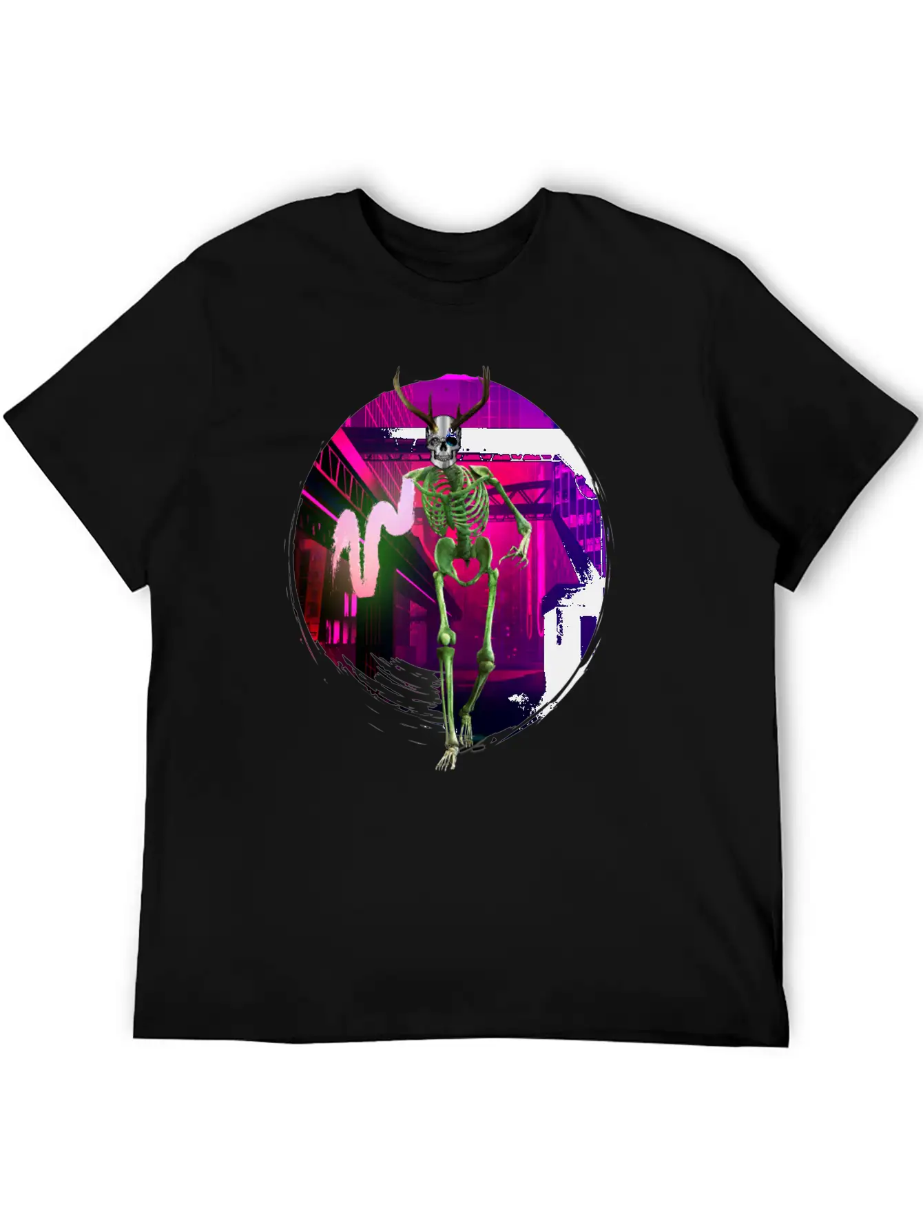 Cool Gothic Cyberpunk Portal City Creepy Skeleton Comfortable Minimalist Graphic Tee – Summer Style Essential