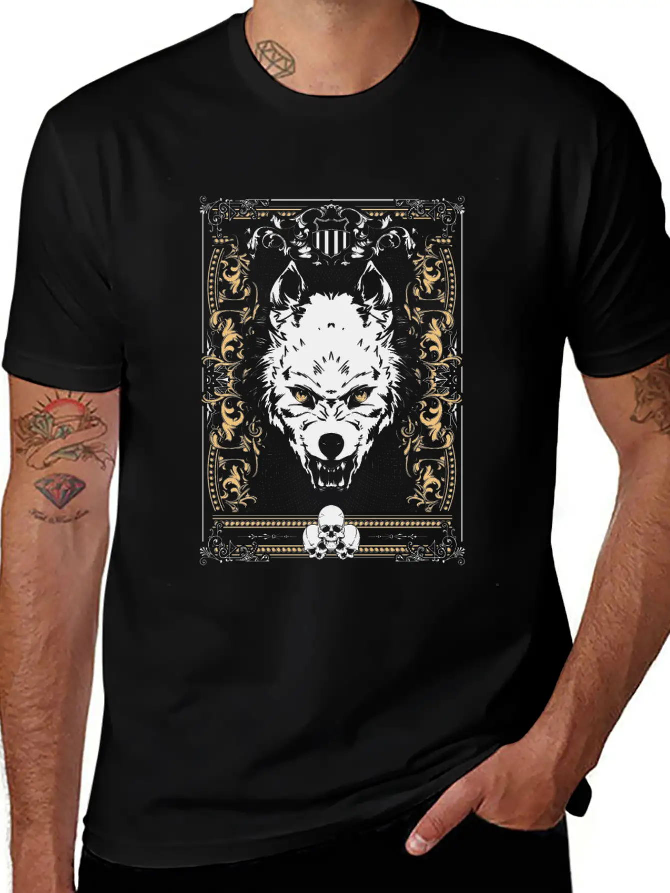 Cool Gothic Wolf And Skulls - Awesome Wolf Lover G Essential Unisex Summer Tee – Soft Cotton Casual Fit