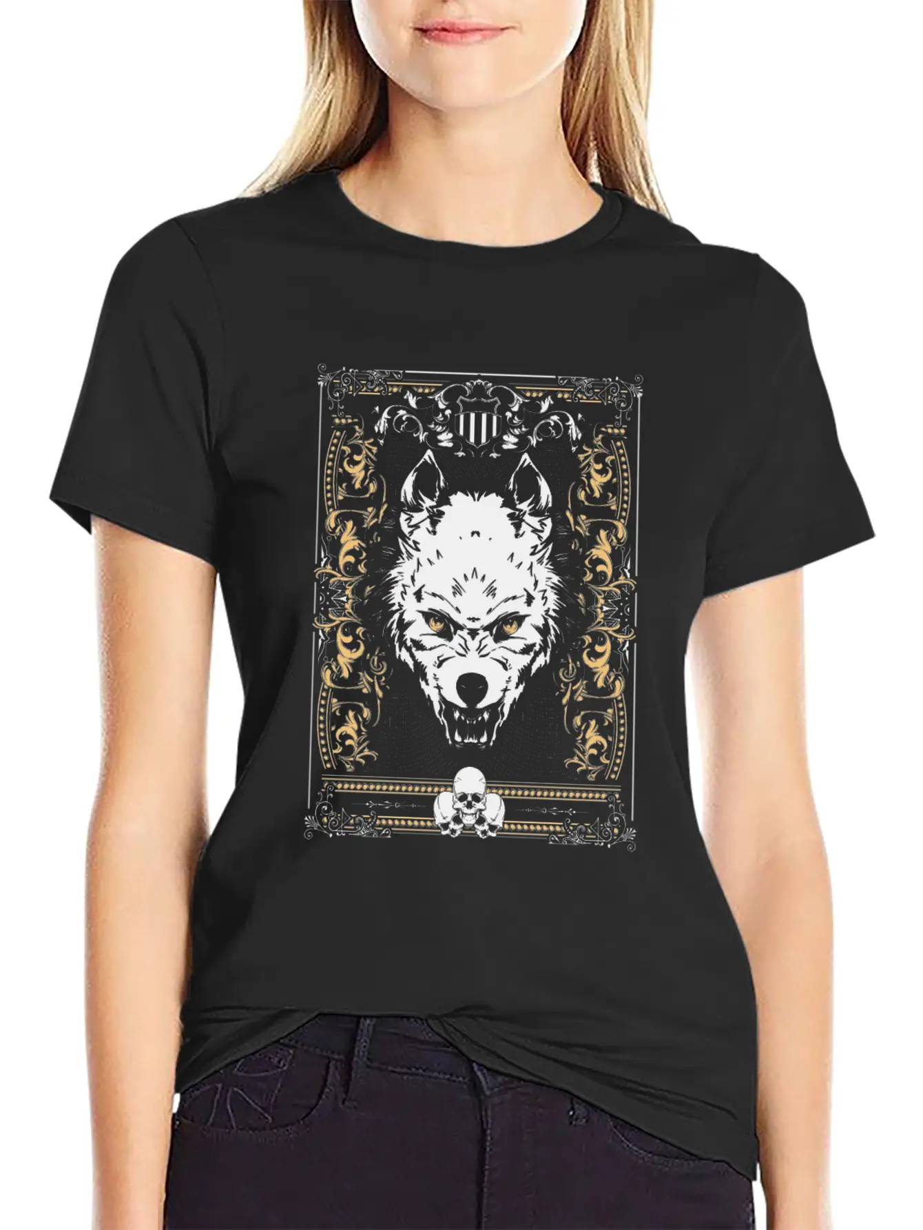 Cool Gothic Wolf And Skulls - Awesome Wolf Lover G Essential Unisex Summer Tee – Soft Cotton Casual Fit
