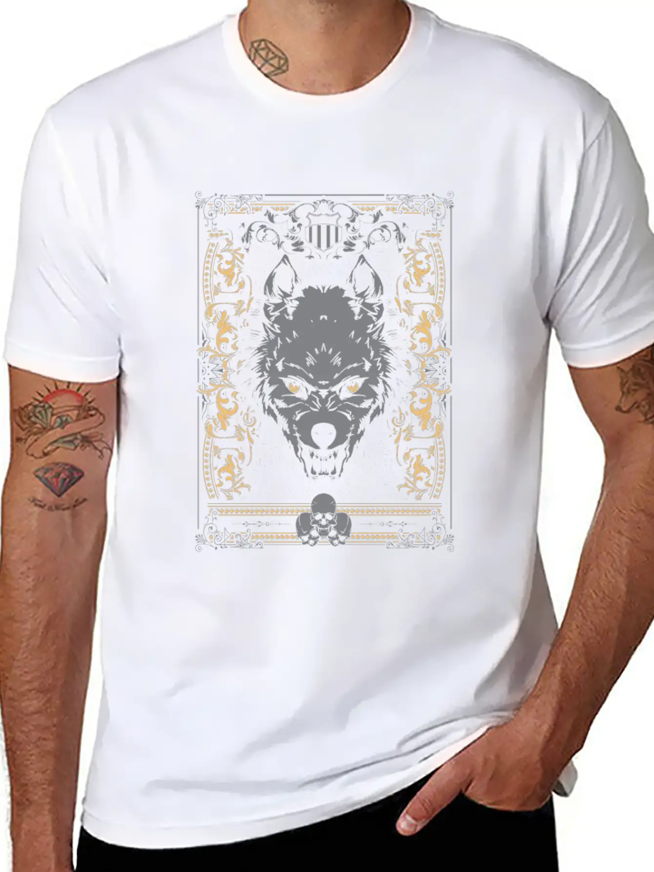 Cool Gothic Wolf And Skulls - Awesome Wolf Lover G Essential Unisex Summer Tee – Soft Cotton Casual Fit