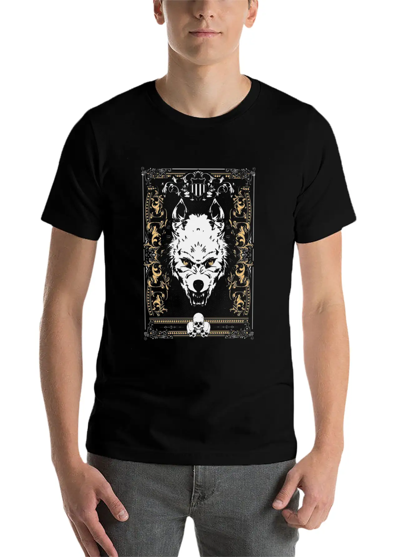 Cool Gothic Wolf And Skulls - Awesome Wolf Lover G Essential Unisex Summer Tee – Soft Cotton Casual Fit