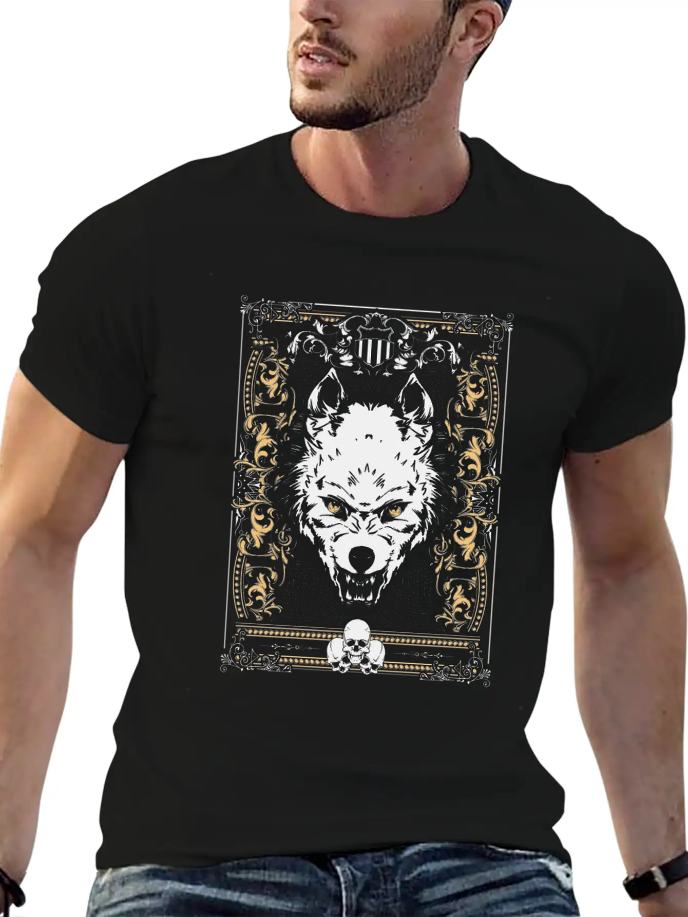 Cool Gothic Wolf And Skulls - Awesome Wolf Lover G Essential Unisex Summer Tee – Soft Cotton Casual Fit
