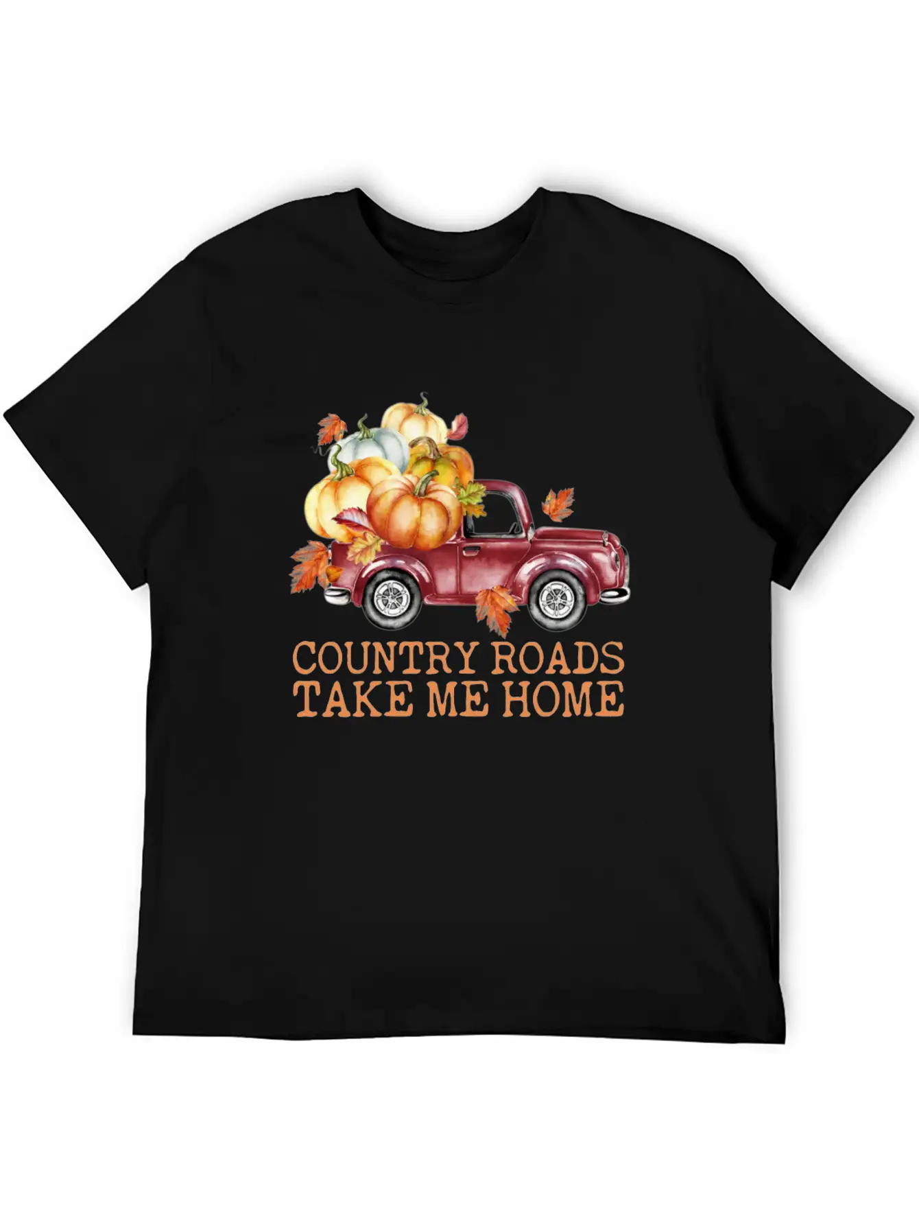 Country Roads Take Me Home Pumpkins Truck Fall Unisex Short Sleeve Soft Cotton T-Shirt – Casual Everyday Wear