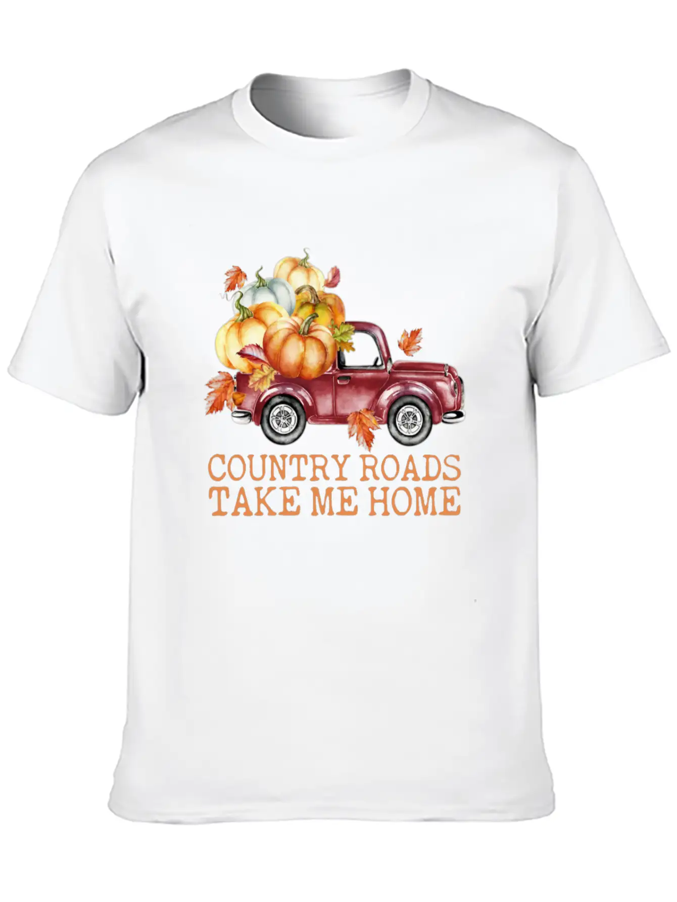 Country Roads Take Me Home Pumpkins Truck Fall Unisex Short Sleeve Soft Cotton T-Shirt – Casual Everyday Wear
