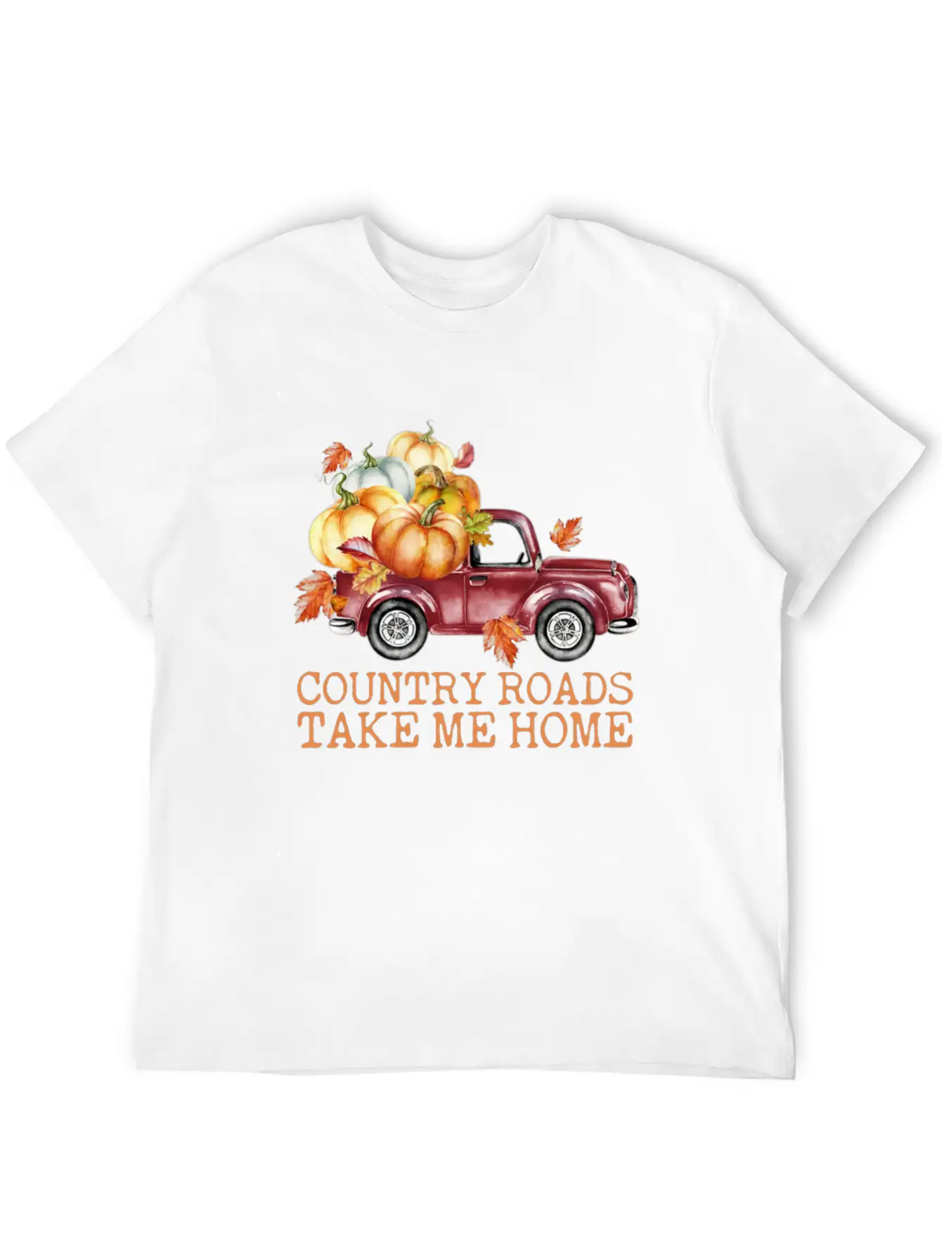 Country Roads Take Me Home Pumpkins Truck Fall Unisex Short Sleeve Soft Cotton T-Shirt – Casual Everyday Wear