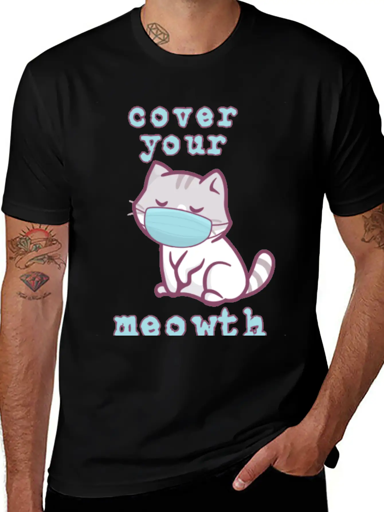Cover Your Meo Wth Kitten Wearing A Face Mask Cats Stylish Everyday T-Shirt – Unisex Basic Cotton Tee
