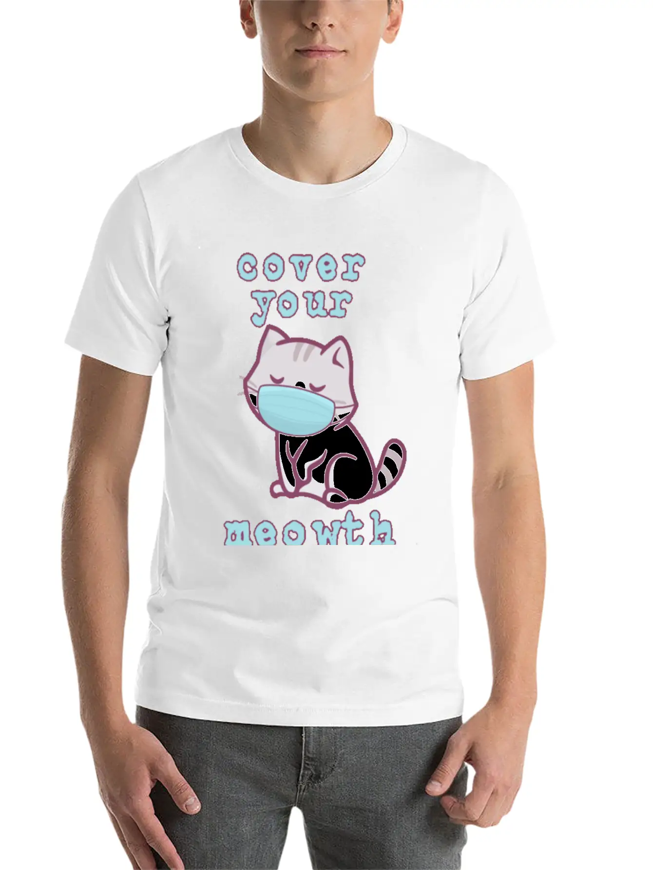 Cover Your Meo Wth Kitten Wearing A Face Mask Cats Stylish Everyday T-Shirt – Unisex Basic Cotton Tee
