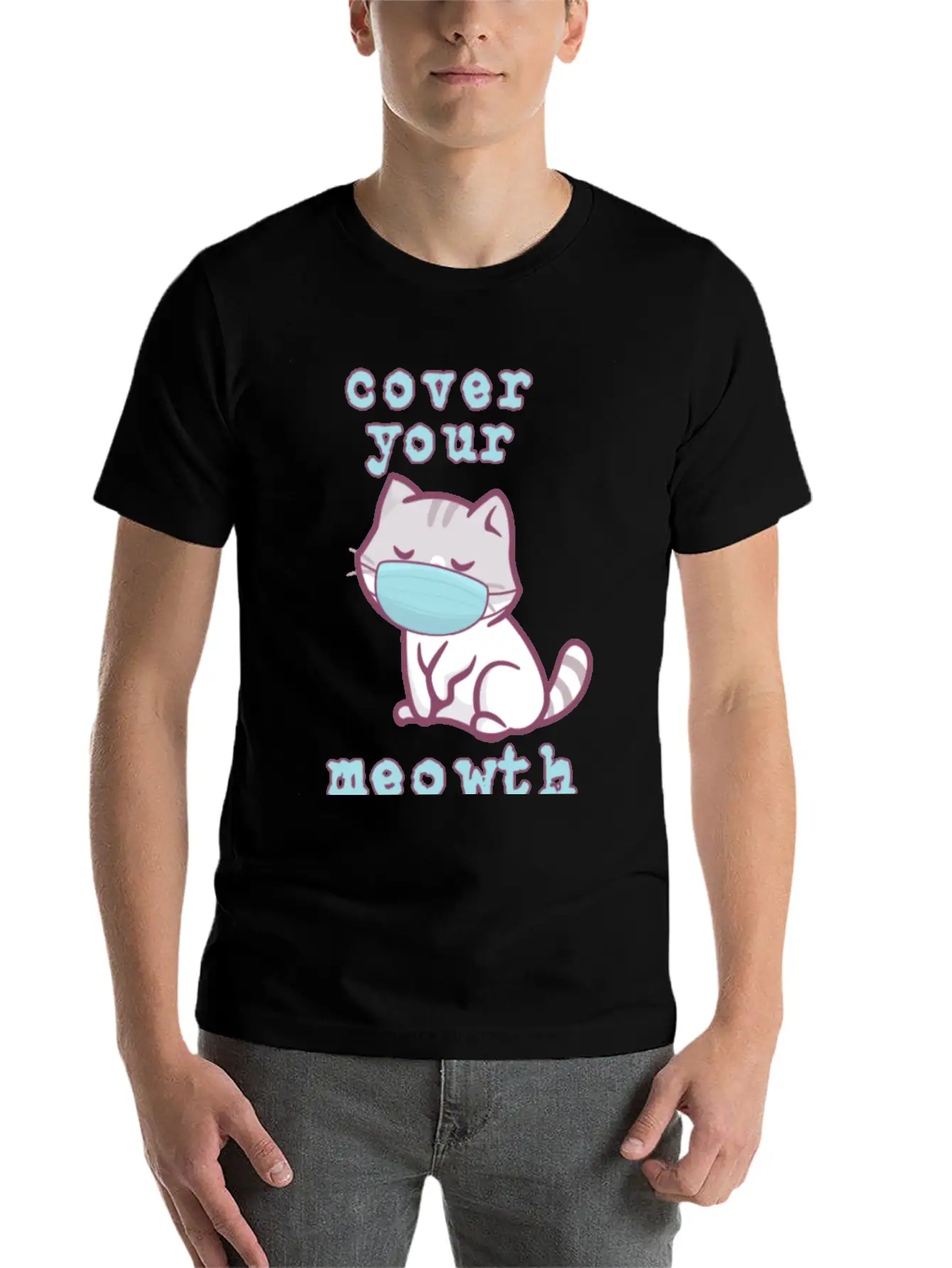 Cover Your Meo Wth Kitten Wearing A Face Mask Cats Stylish Everyday T-Shirt – Unisex Basic Cotton Tee