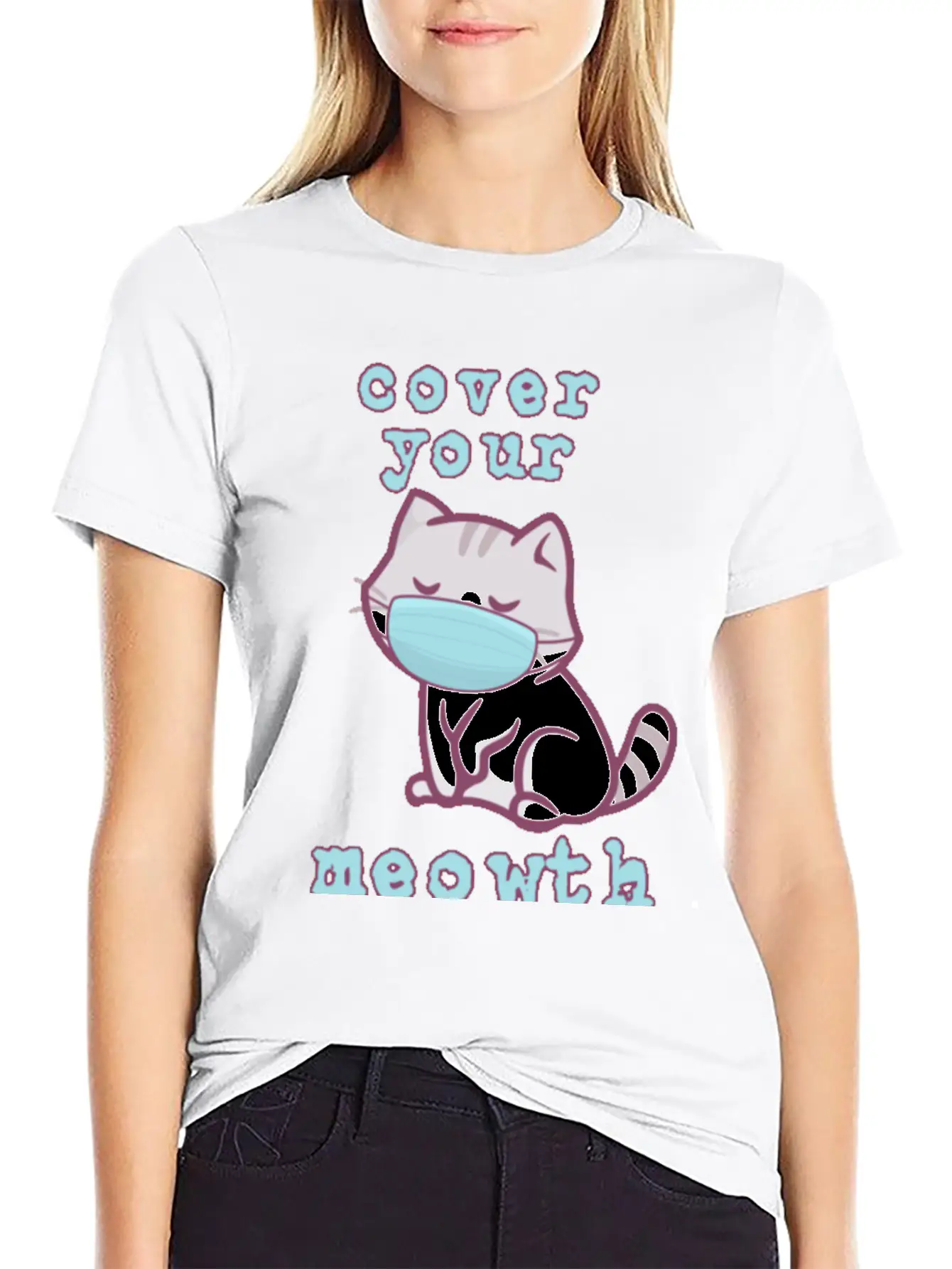 Cover Your Meo Wth Kitten Wearing A Face Mask Cats Stylish Everyday T-Shirt – Unisex Basic Cotton Tee