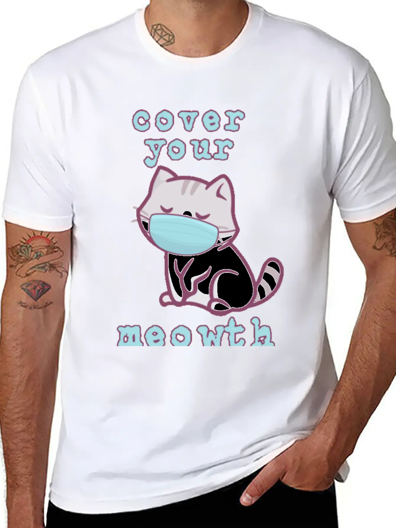 Cover Your Meo Wth Kitten Wearing A Face Mask Cats Stylish Everyday T-Shirt – Unisex Basic Cotton Tee