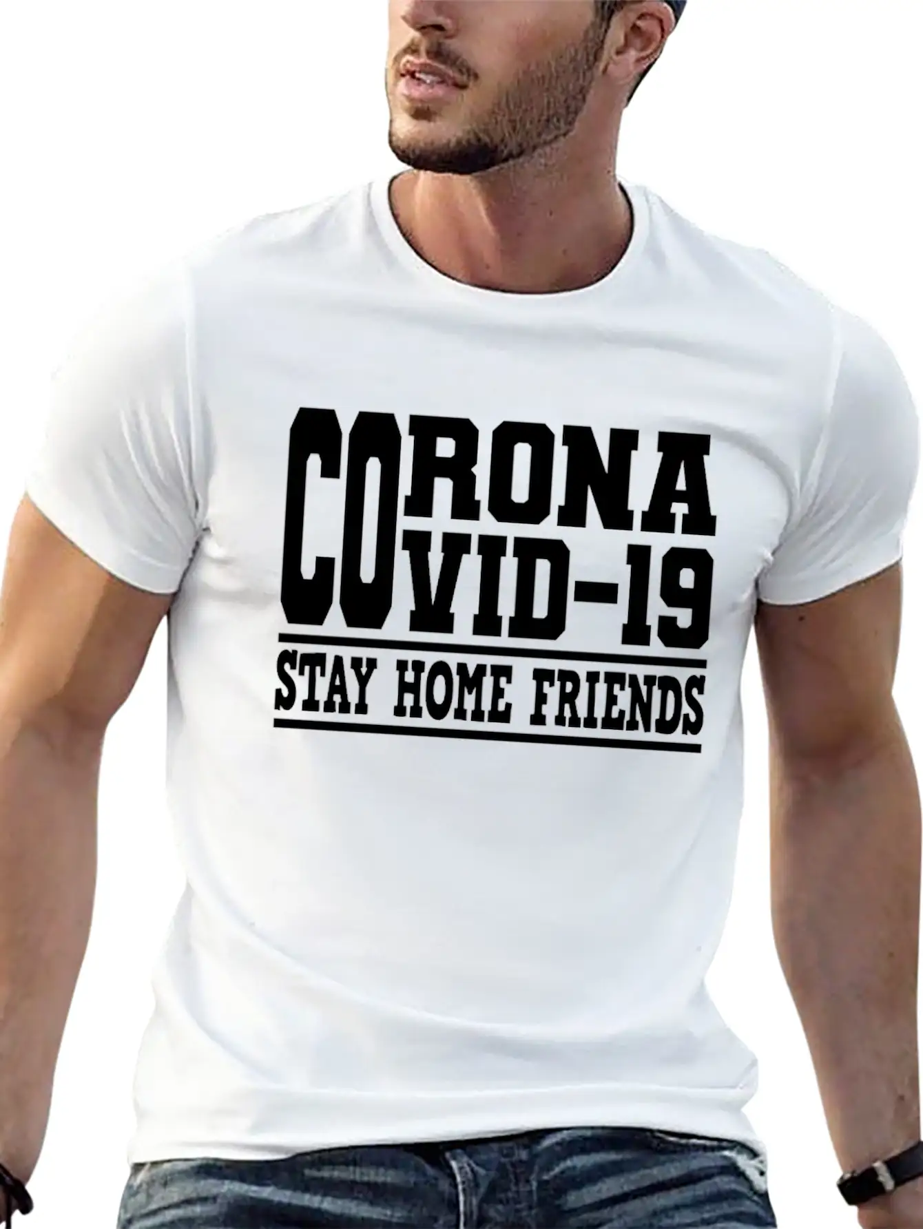 Covid-19 Covid 19 Stay Home Friends Corona Virus Stylish Everyday T-Shirt – Unisex Basic Cotton Tee