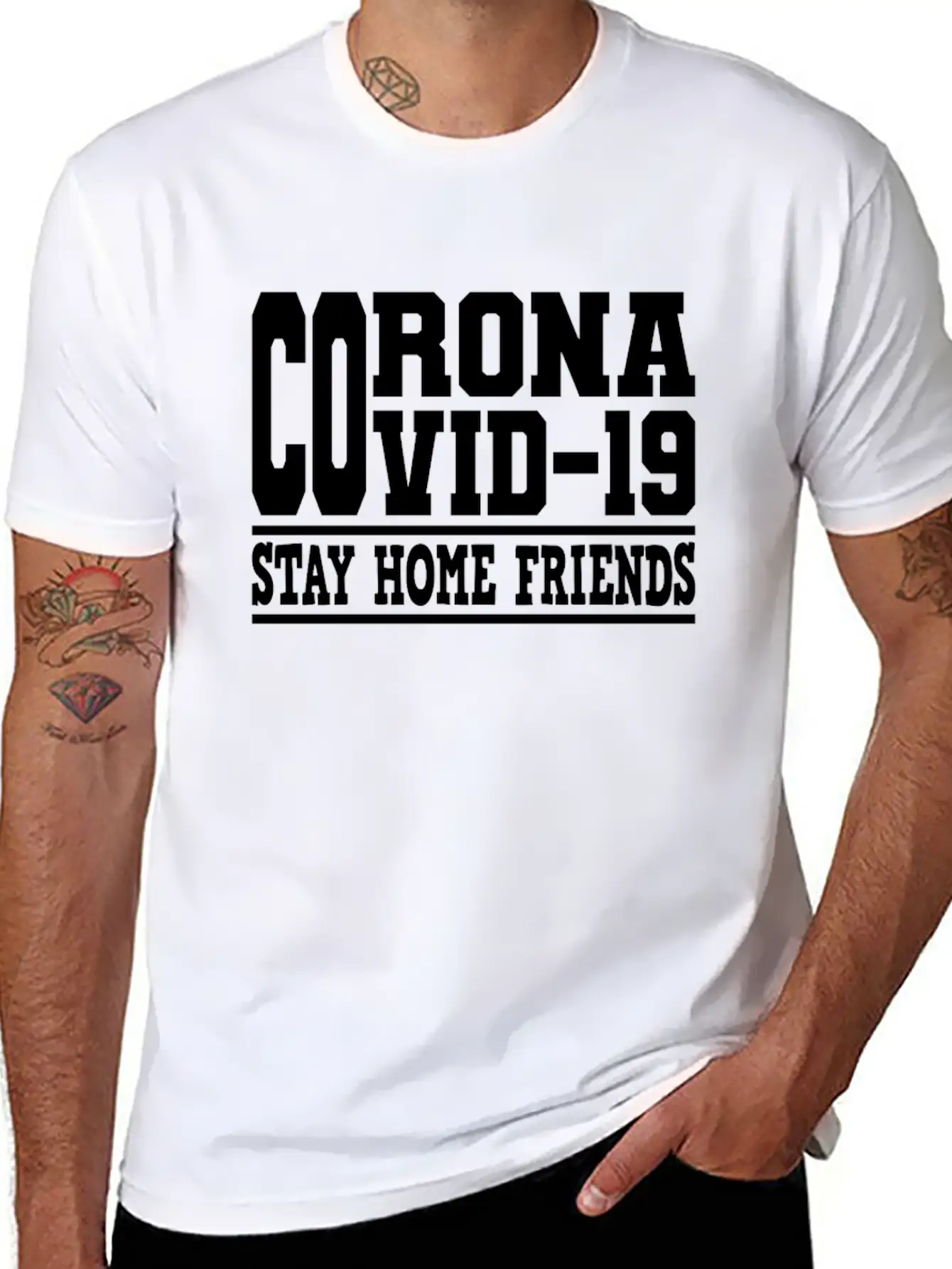 Covid-19 Covid 19 Stay Home Friends Corona Virus Stylish Everyday T-Shirt – Unisex Basic Cotton Tee