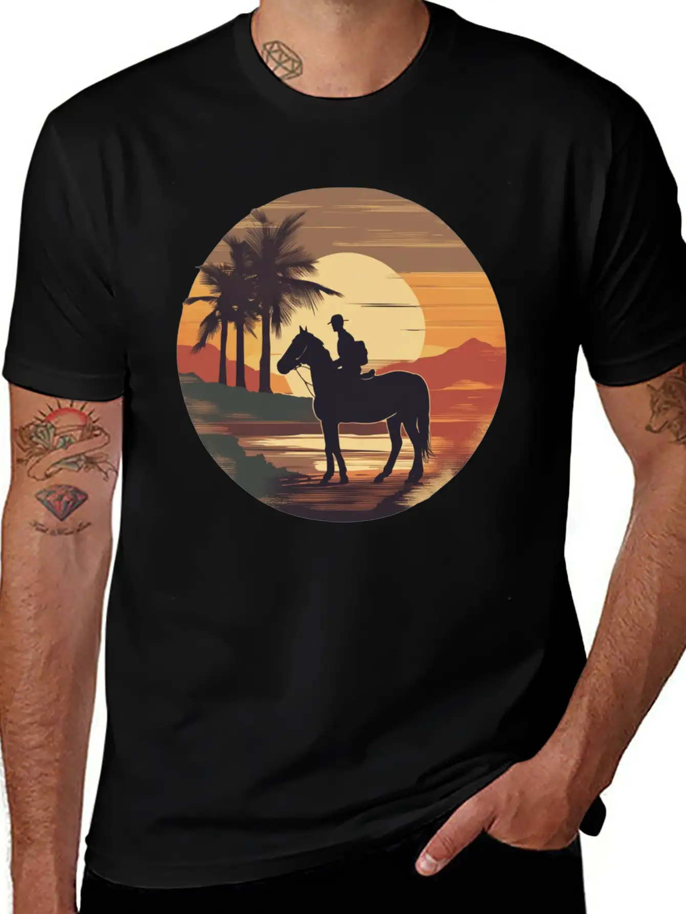 Cowboy Retro Coyboy Sunset Cowboy Horse Stylish Everyday T-Shirt – Unisex Basic Cotton Tee