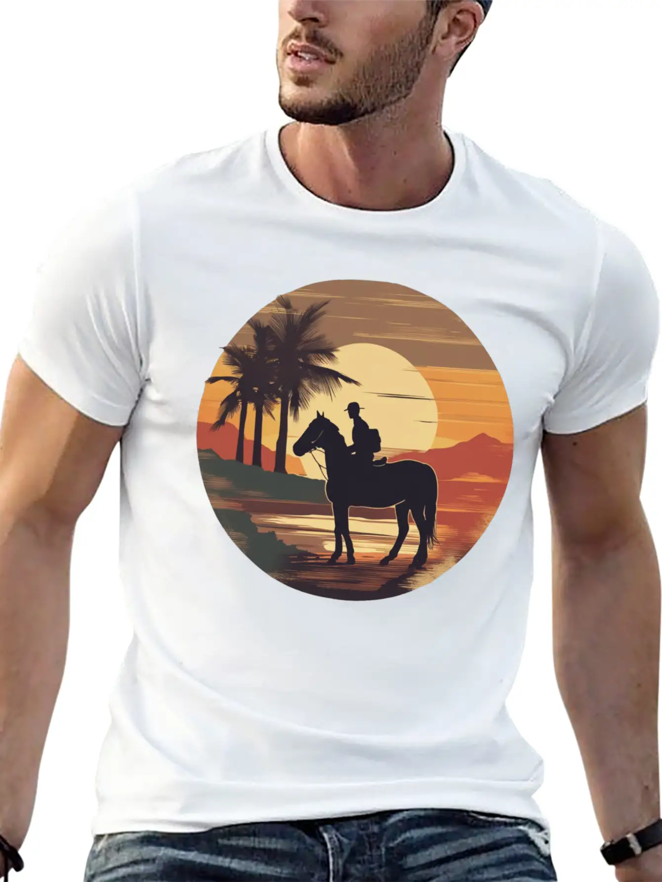 Cowboy Retro Coyboy Sunset Cowboy Horse Stylish Everyday T-Shirt – Unisex Basic Cotton Tee