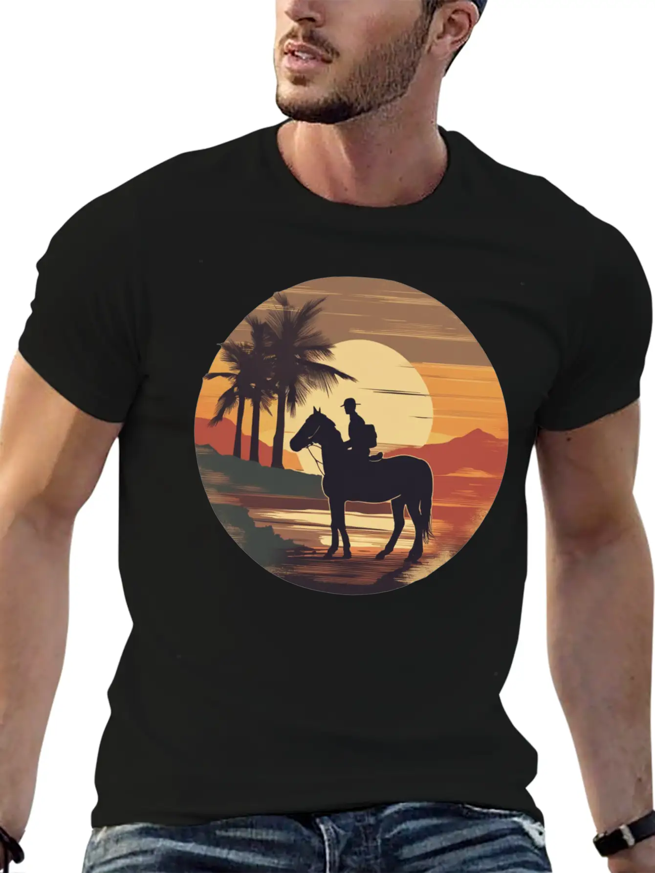 Cowboy Retro Coyboy Sunset Cowboy Horse Stylish Everyday T-Shirt – Unisex Basic Cotton Tee