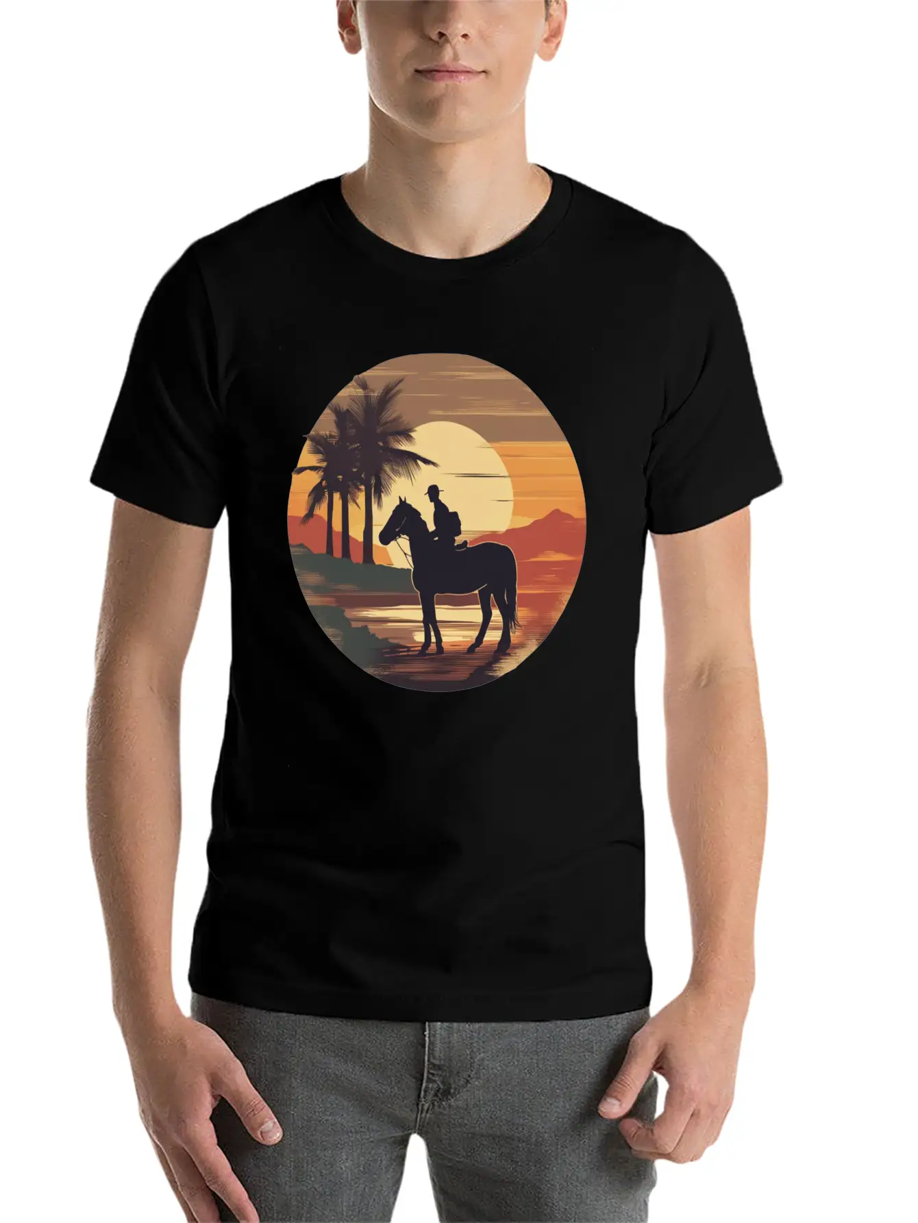 Cowboy Retro Coyboy Sunset Cowboy Horse Stylish Everyday T-Shirt – Unisex Basic Cotton Tee