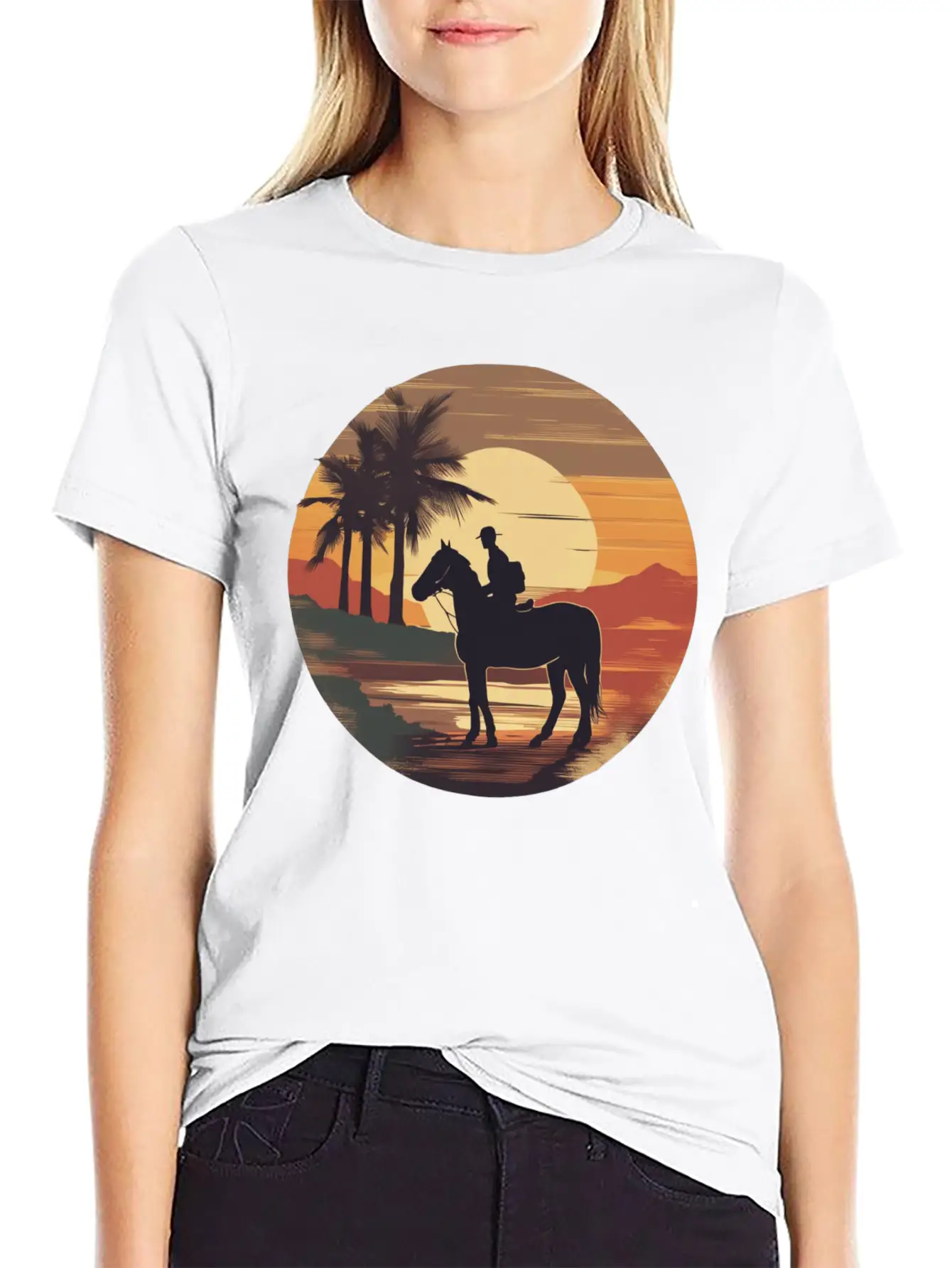 Cowboy Retro Coyboy Sunset Cowboy Horse Stylish Everyday T-Shirt – Unisex Basic Cotton Tee