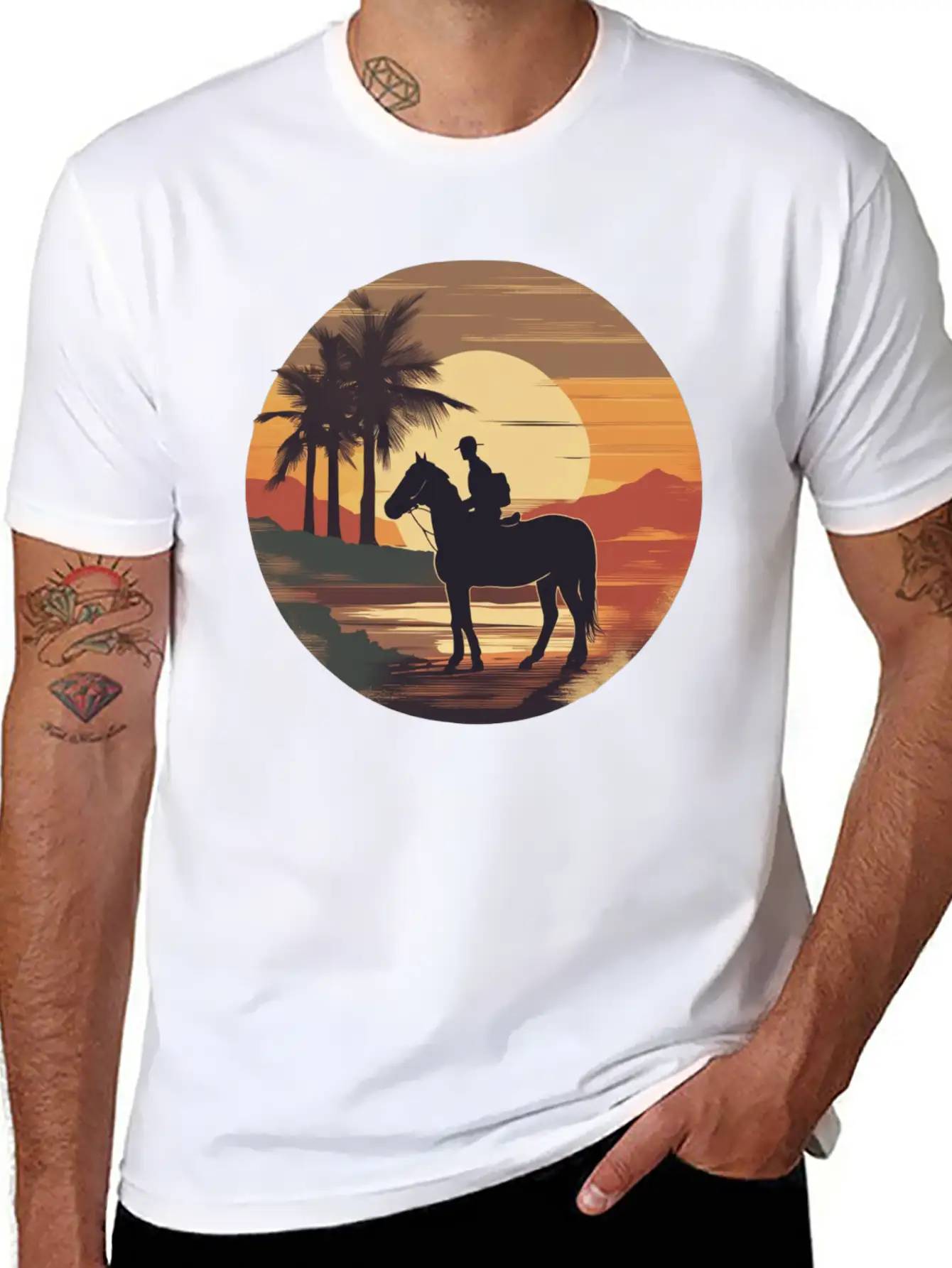 Cowboy Retro Coyboy Sunset Cowboy Horse Stylish Everyday T-Shirt – Unisex Basic Cotton Tee