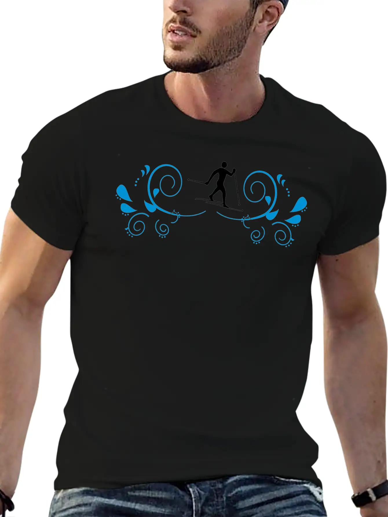 Cross-country Skiers With Decorating Unisex Short Sleeve Soft Cotton T-Shirt – Casual Everyday Wear