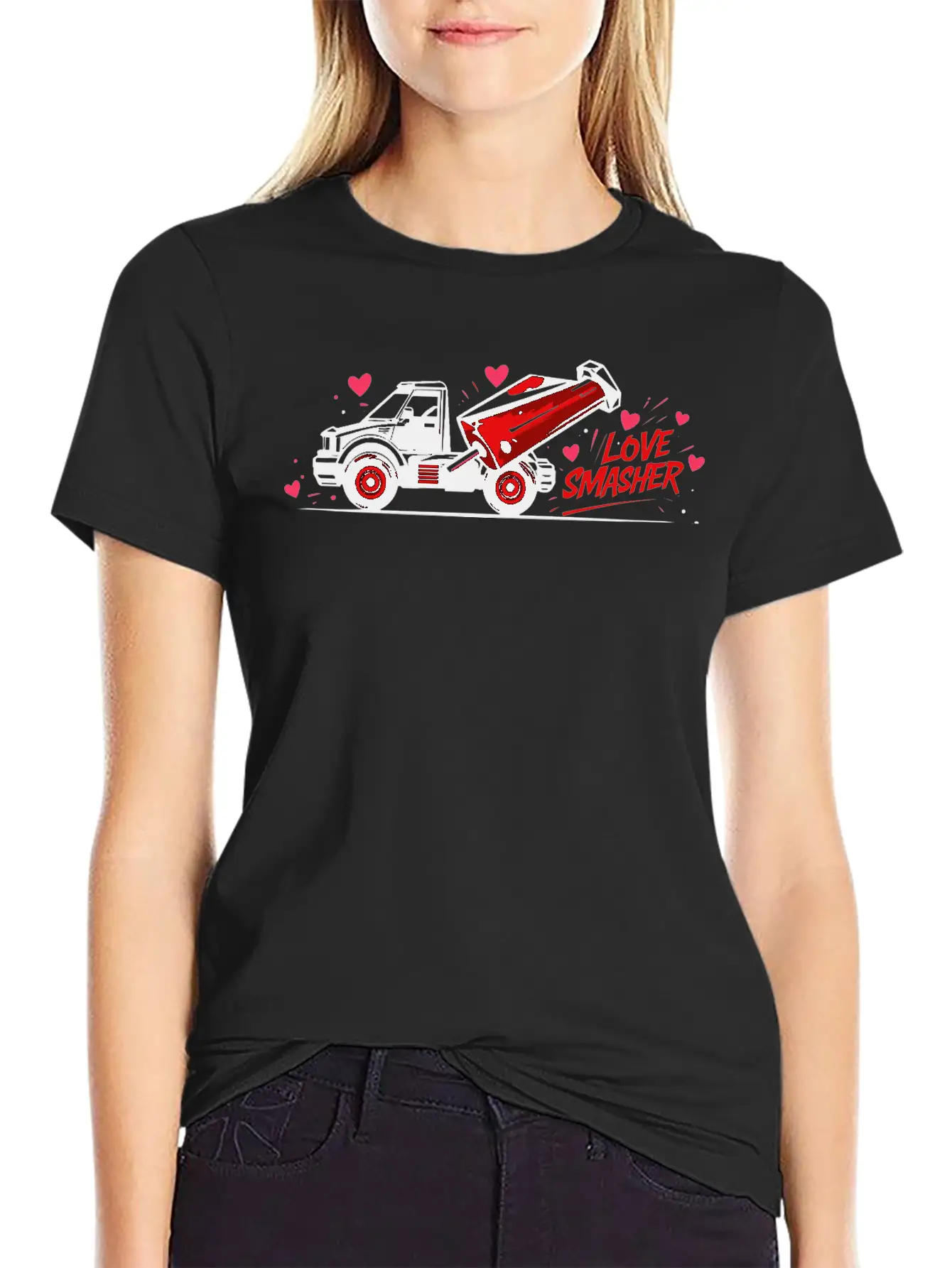 Crushin' Hearts Monster Truck Valentine Shirt Stylish Everyday T-Shirt – Unisex Basic Cotton Tee