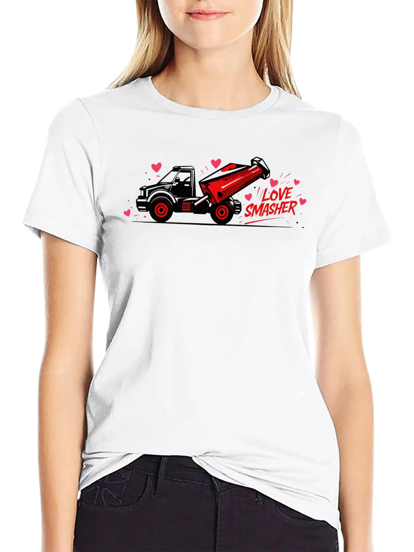 Crushin' Hearts Monster Truck Valentine Shirt Stylish Everyday T-Shirt – Unisex Basic Cotton Tee